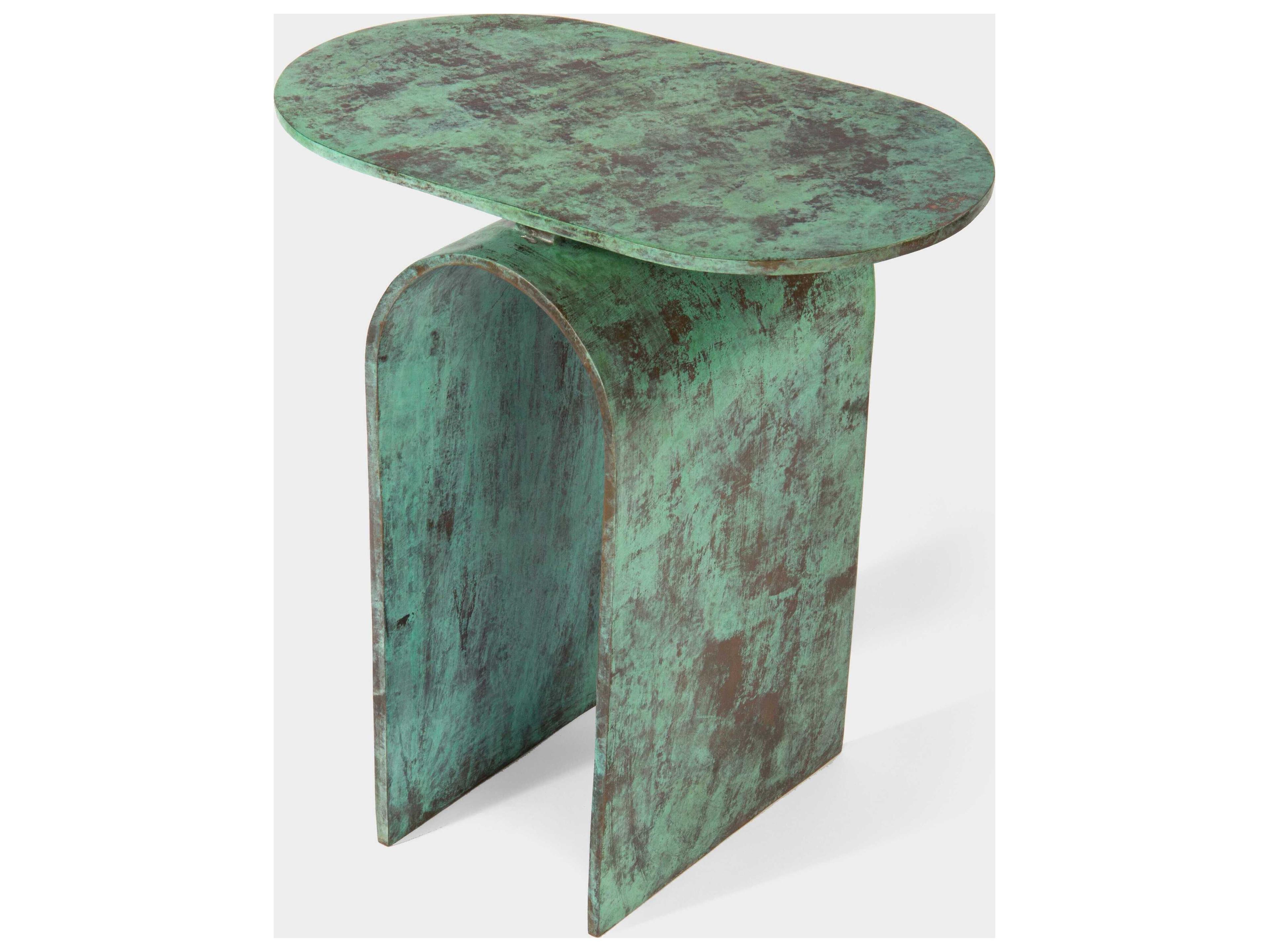 Union Home Vault Oval Metal Green Patina End Table