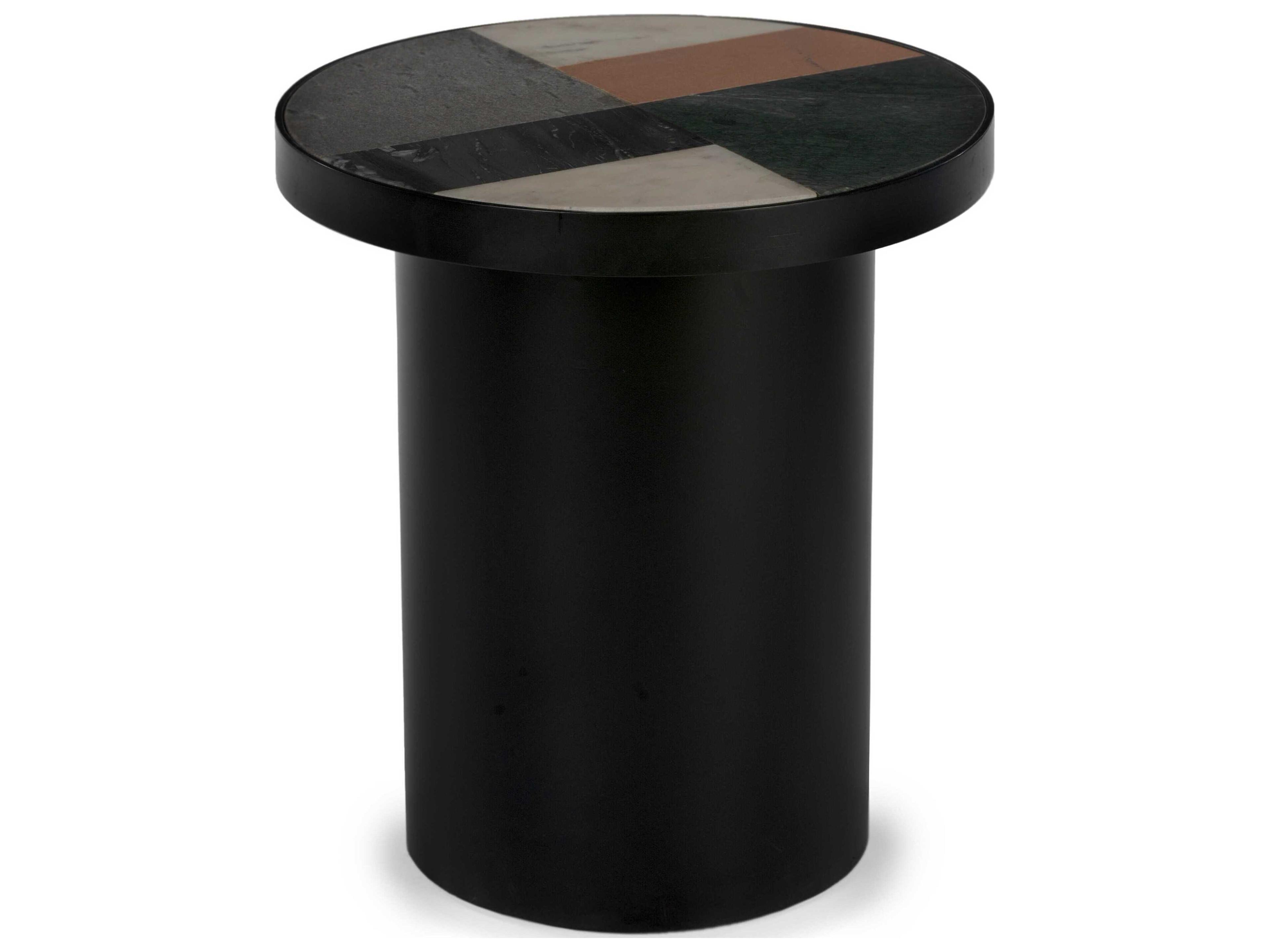 Union Home Binocular Round Marble Black Powder Coat End Table