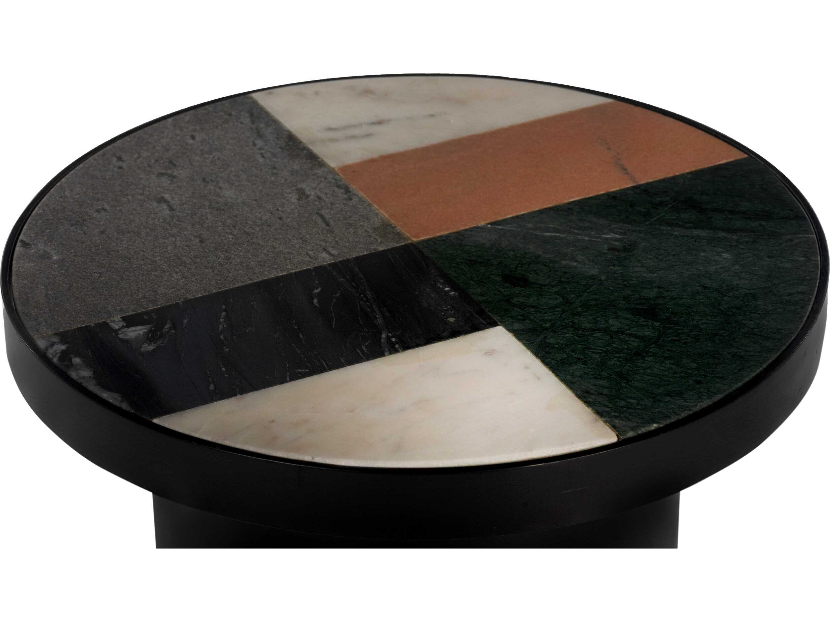 Union Home Binocular Round Marble Black Powder Coat End Table