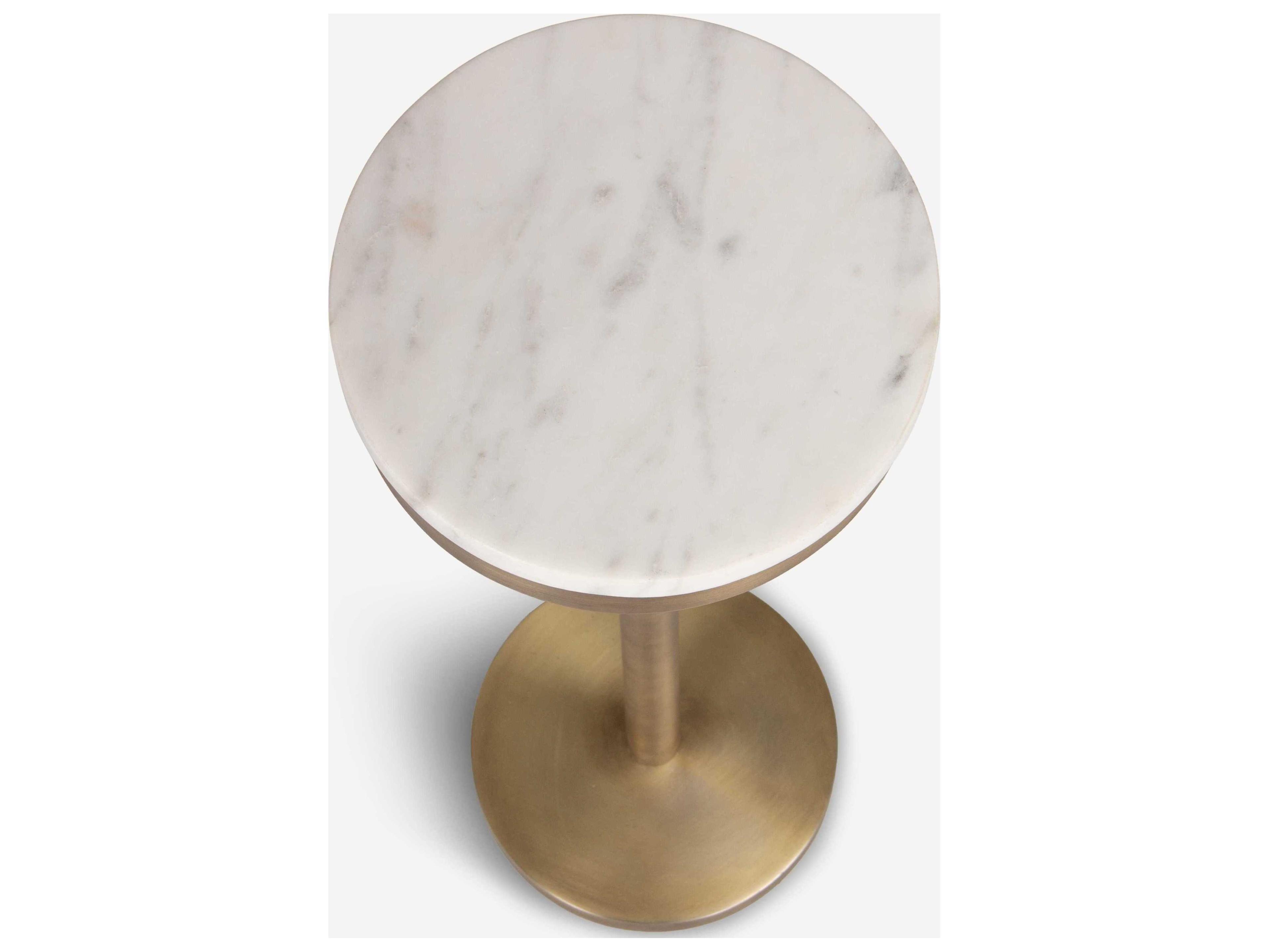 Union Home Shay Round Marble White Antique Brass End Table