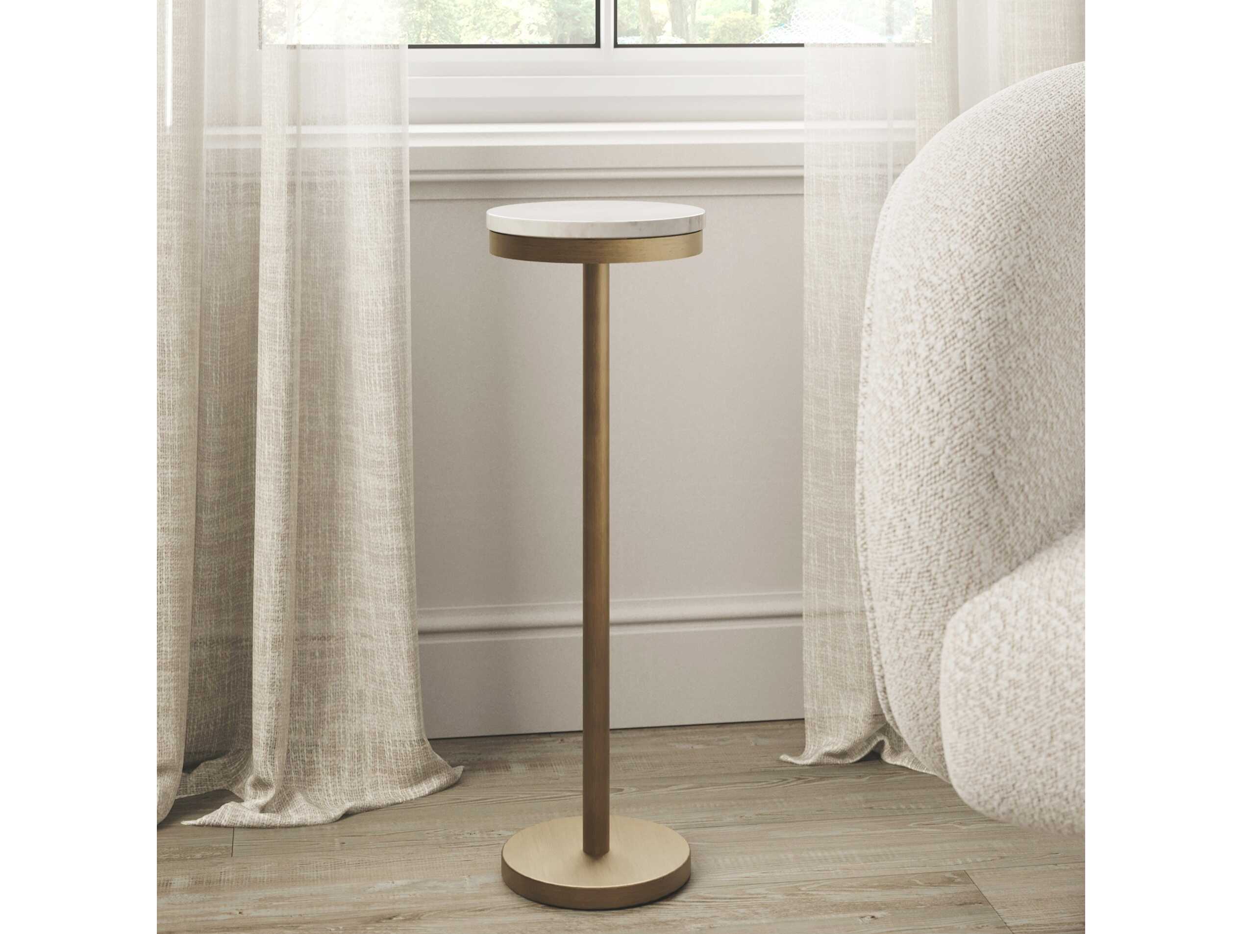 Union Home Shay Round Marble White Antique Brass End Table