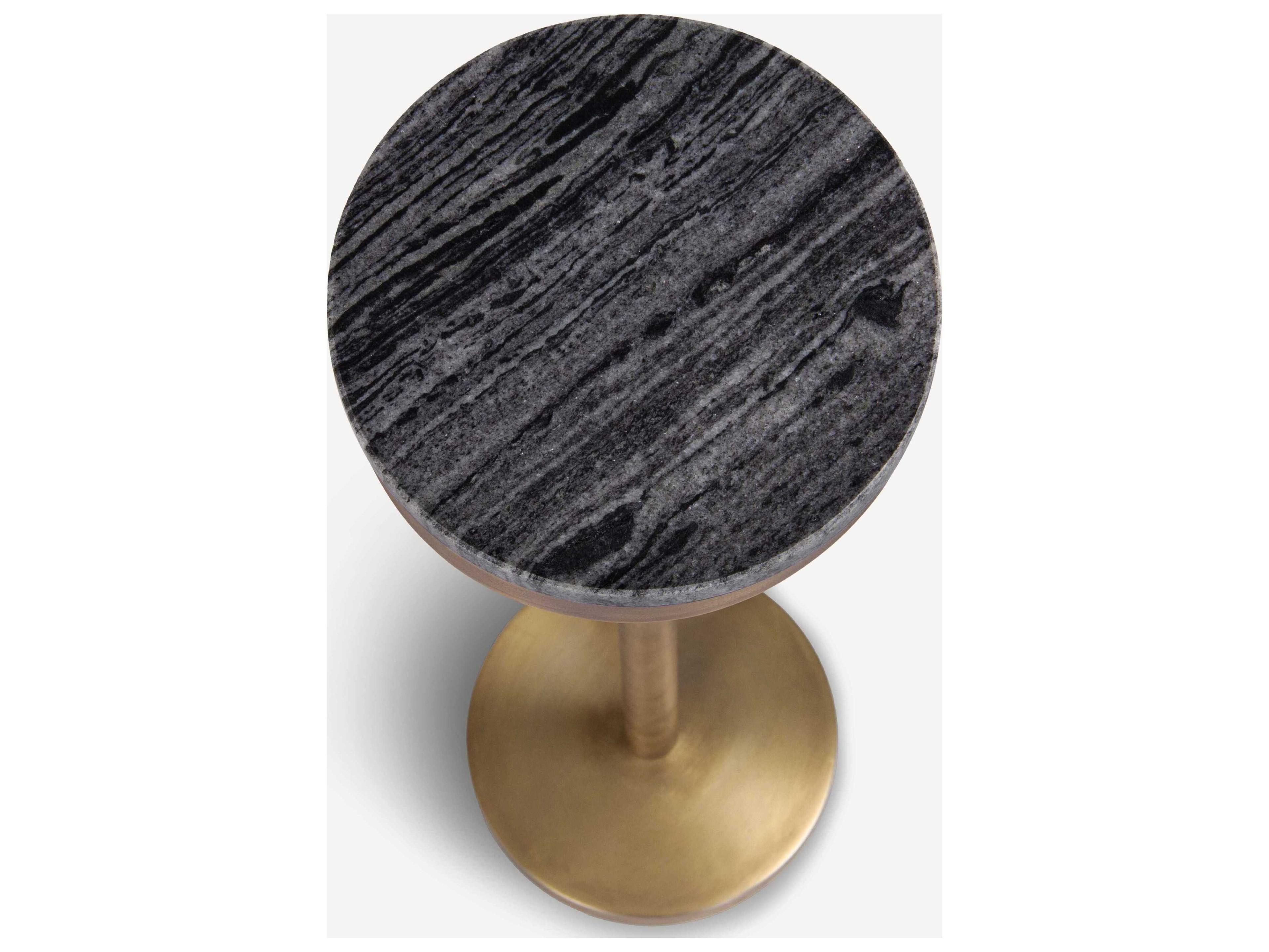 Union Home Shay Round Marble Forest Autumn Antique Brass End Table