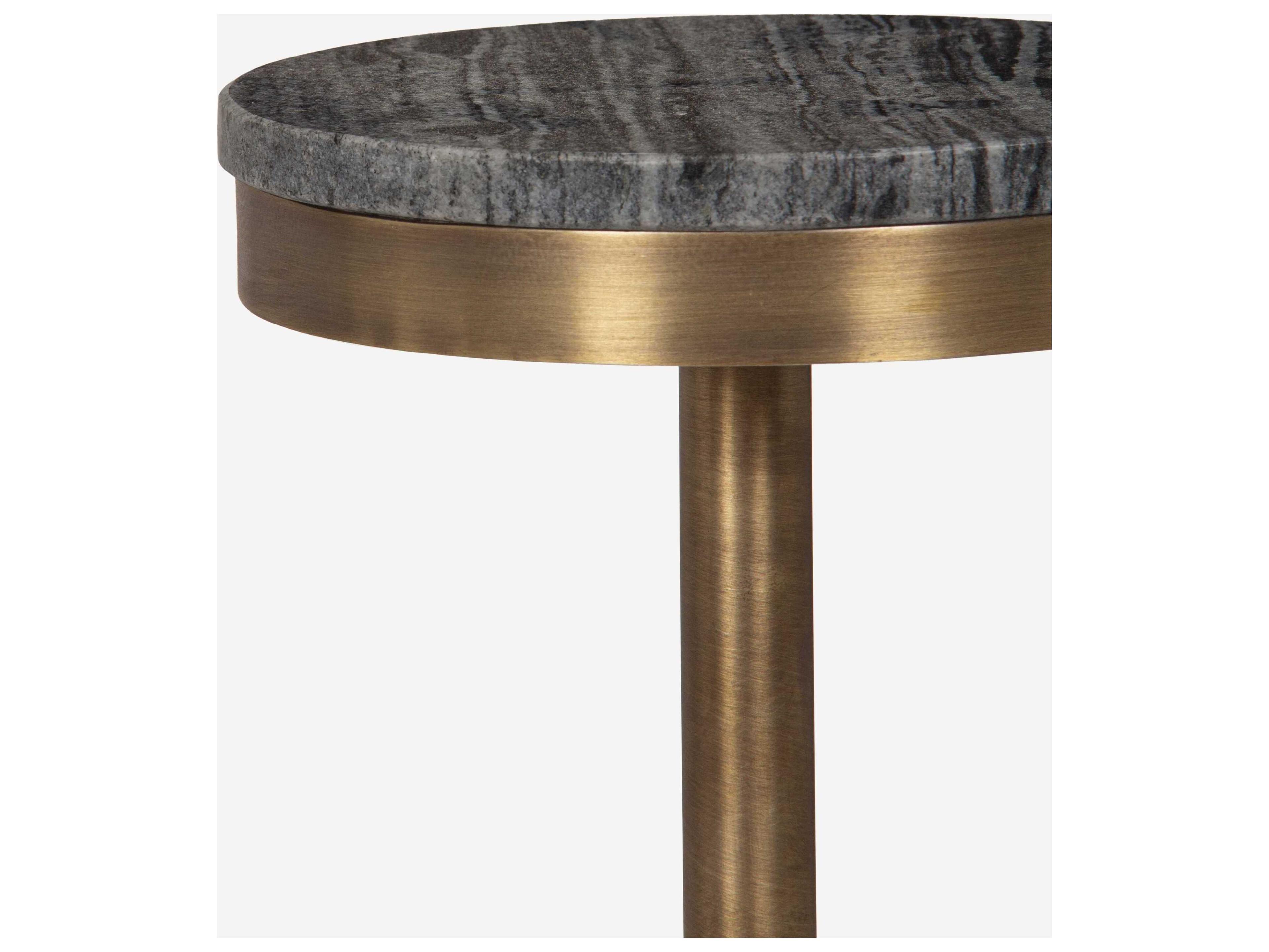 Union Home Shay Round Marble Forest Autumn Antique Brass End Table