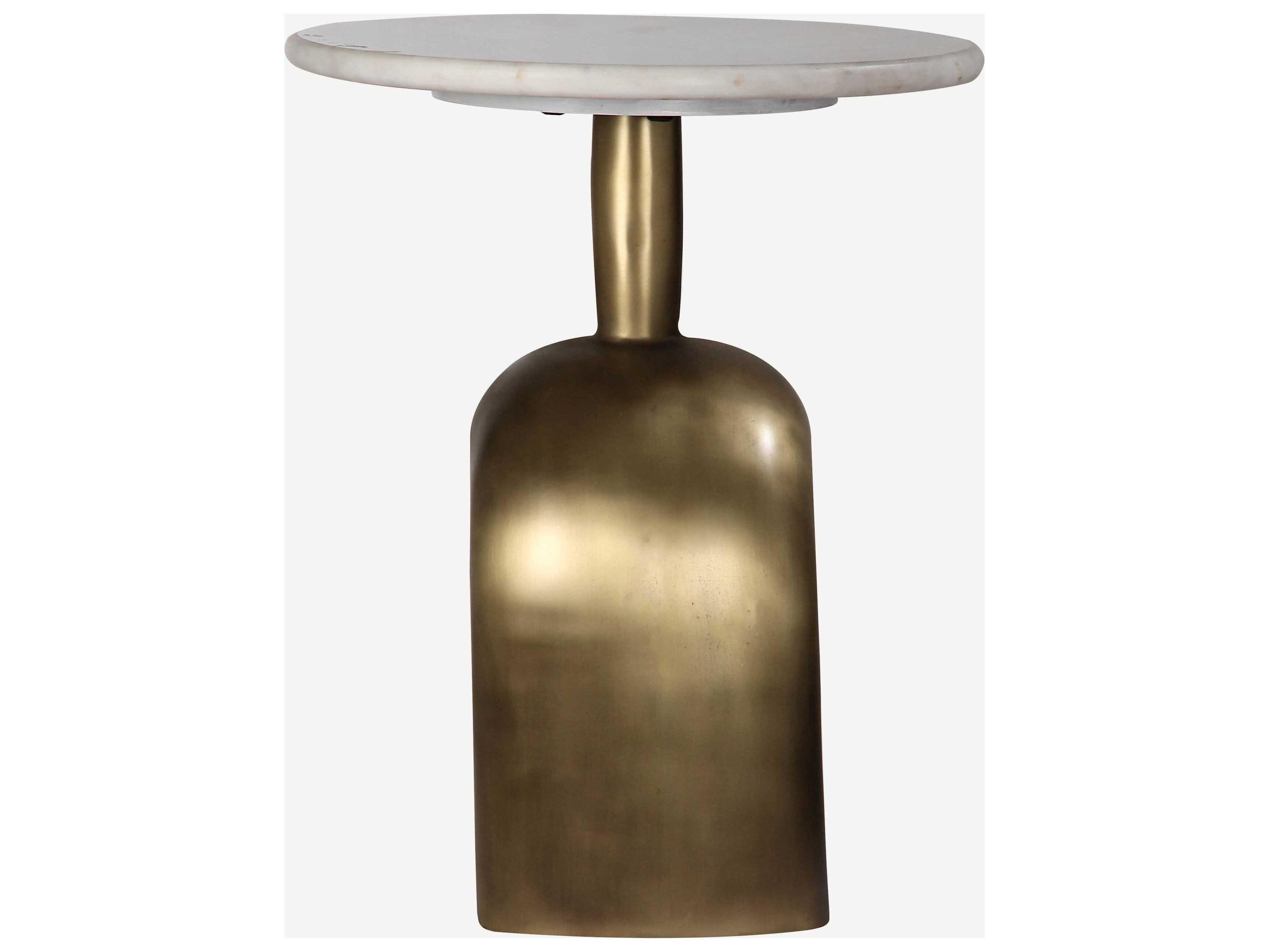 Union Home Fork Round Marble Antique Brass End Table