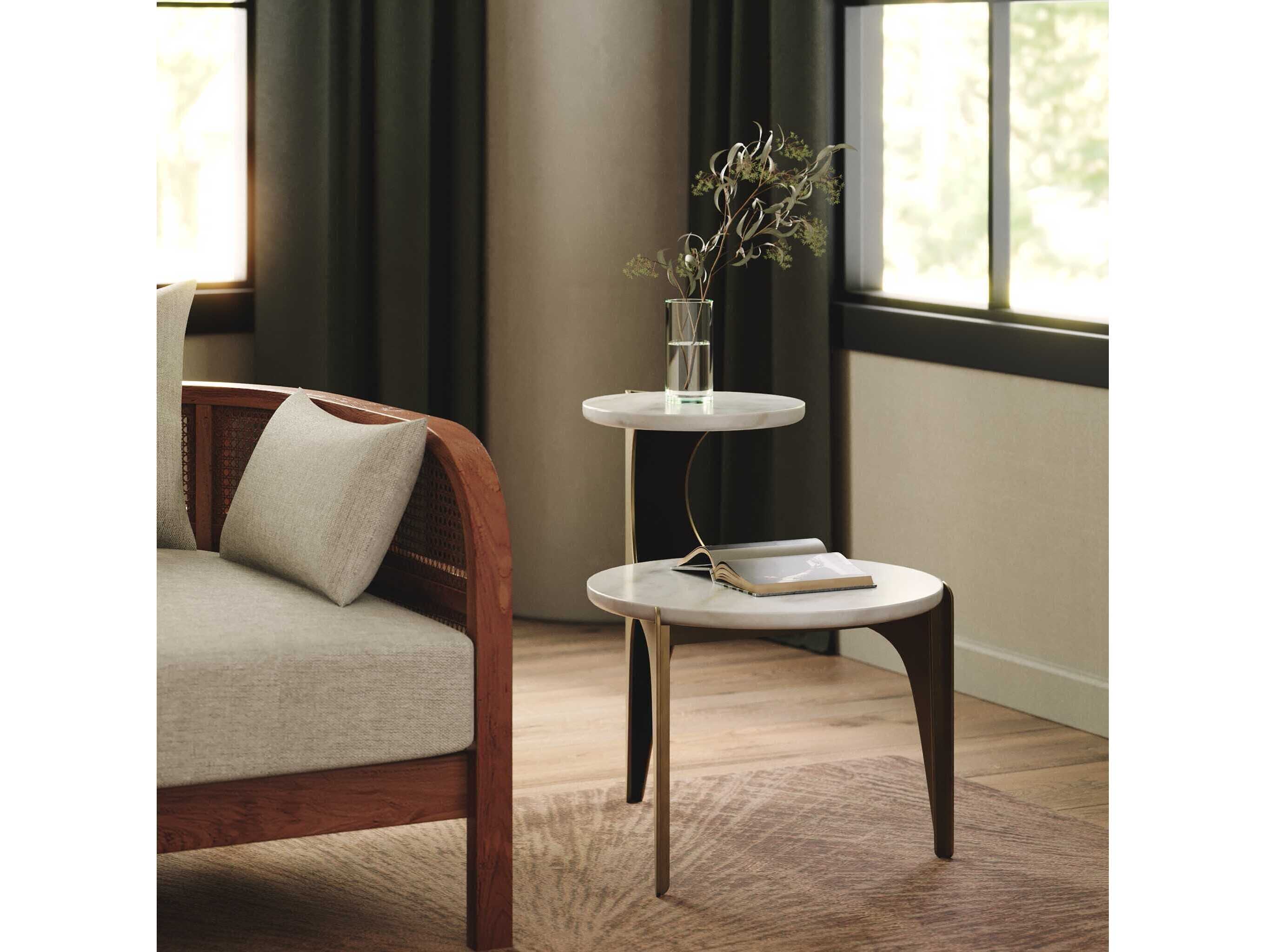 Union Home Toro Oval Marble Antique Brass End Table