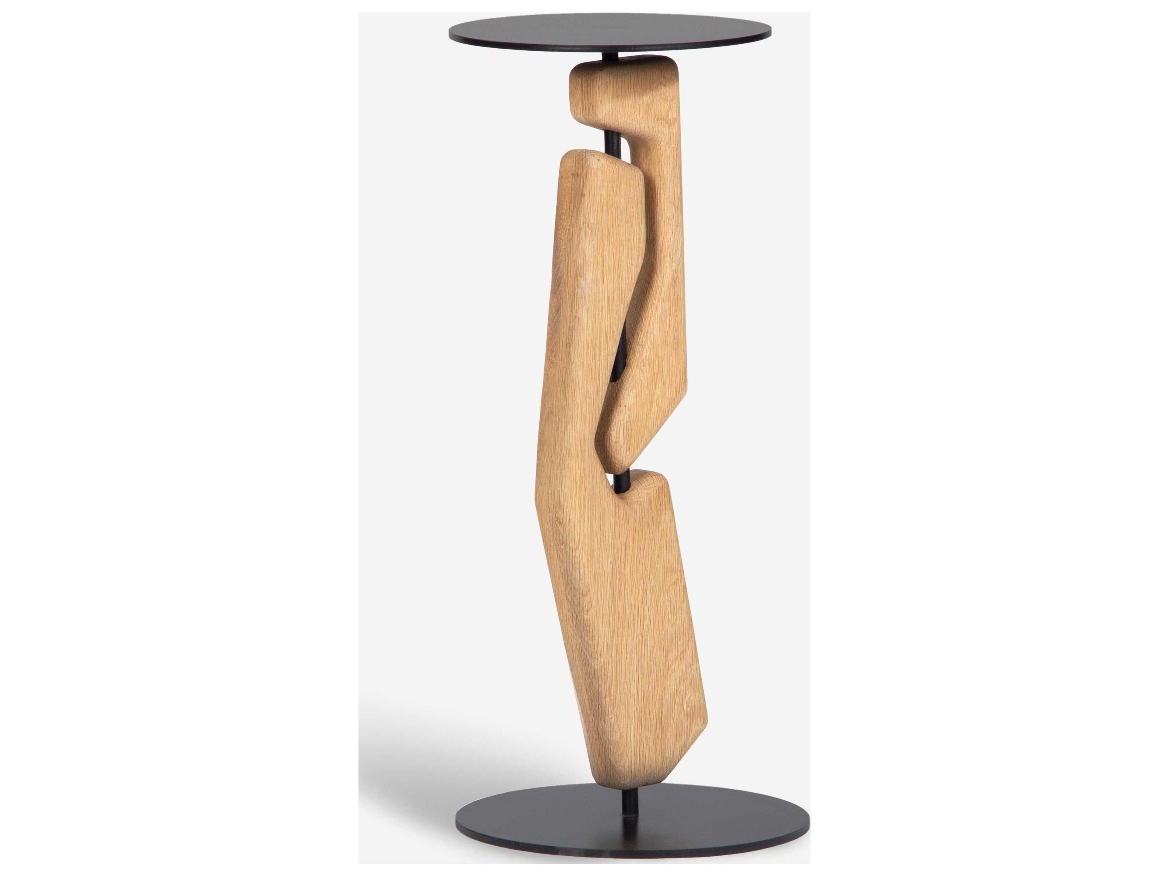 Union Home Tribe Round Metal Natural Matt Black Powder Coat End Table