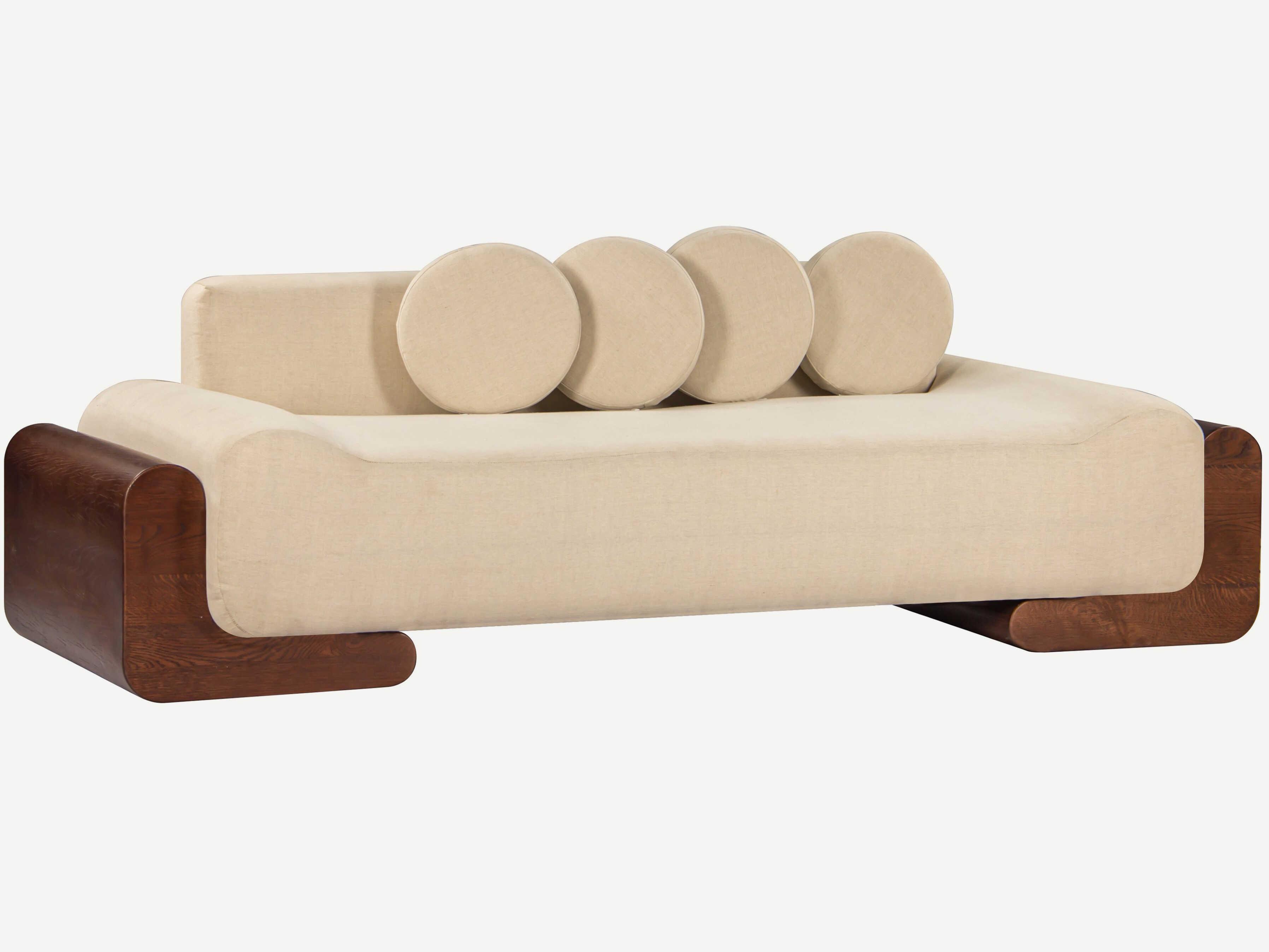 Union Home Emma Brown Off White Linen Oak Wood Upholstered Daybed