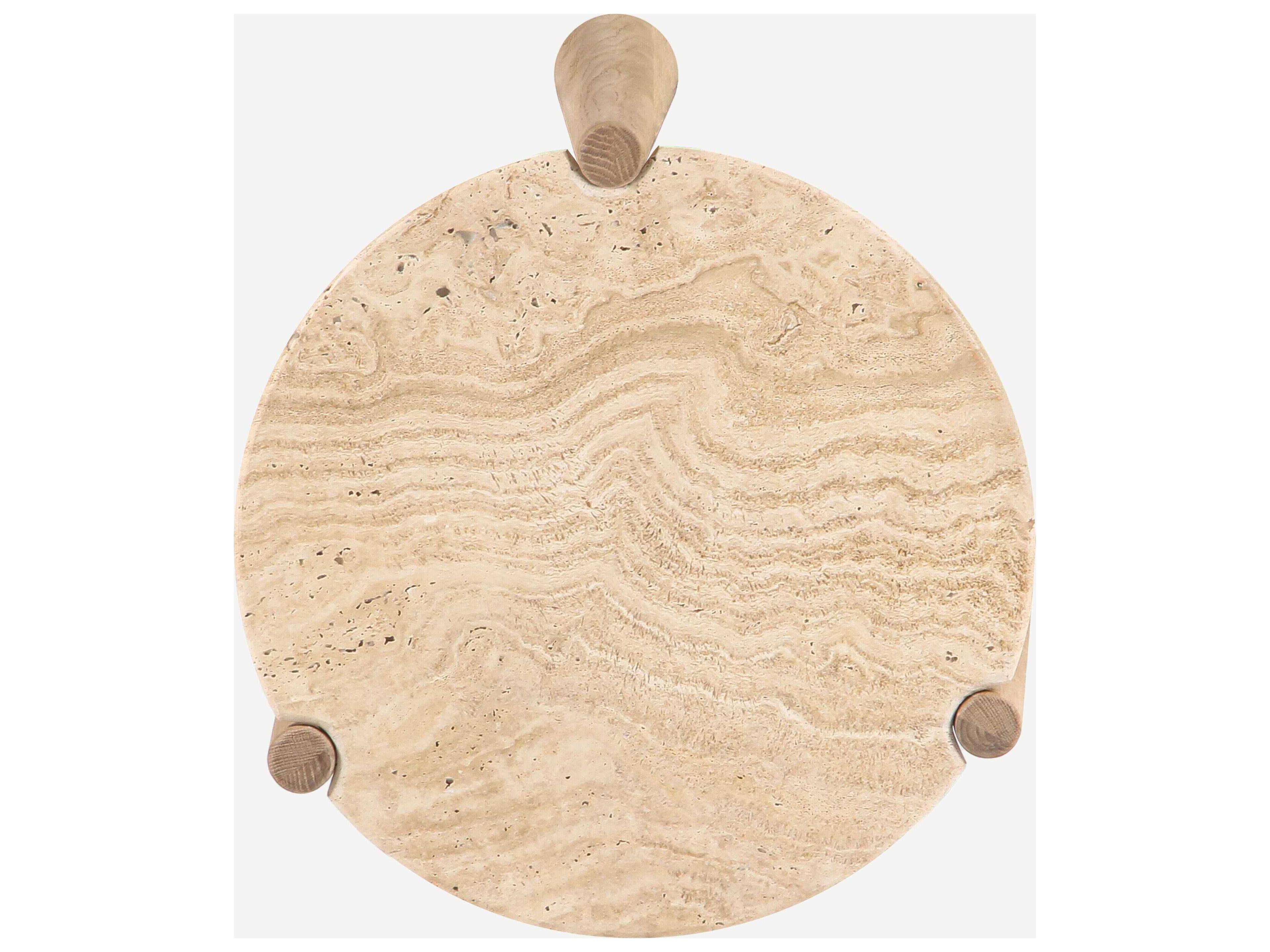 Union Home Carver Round Stone Natural End Table