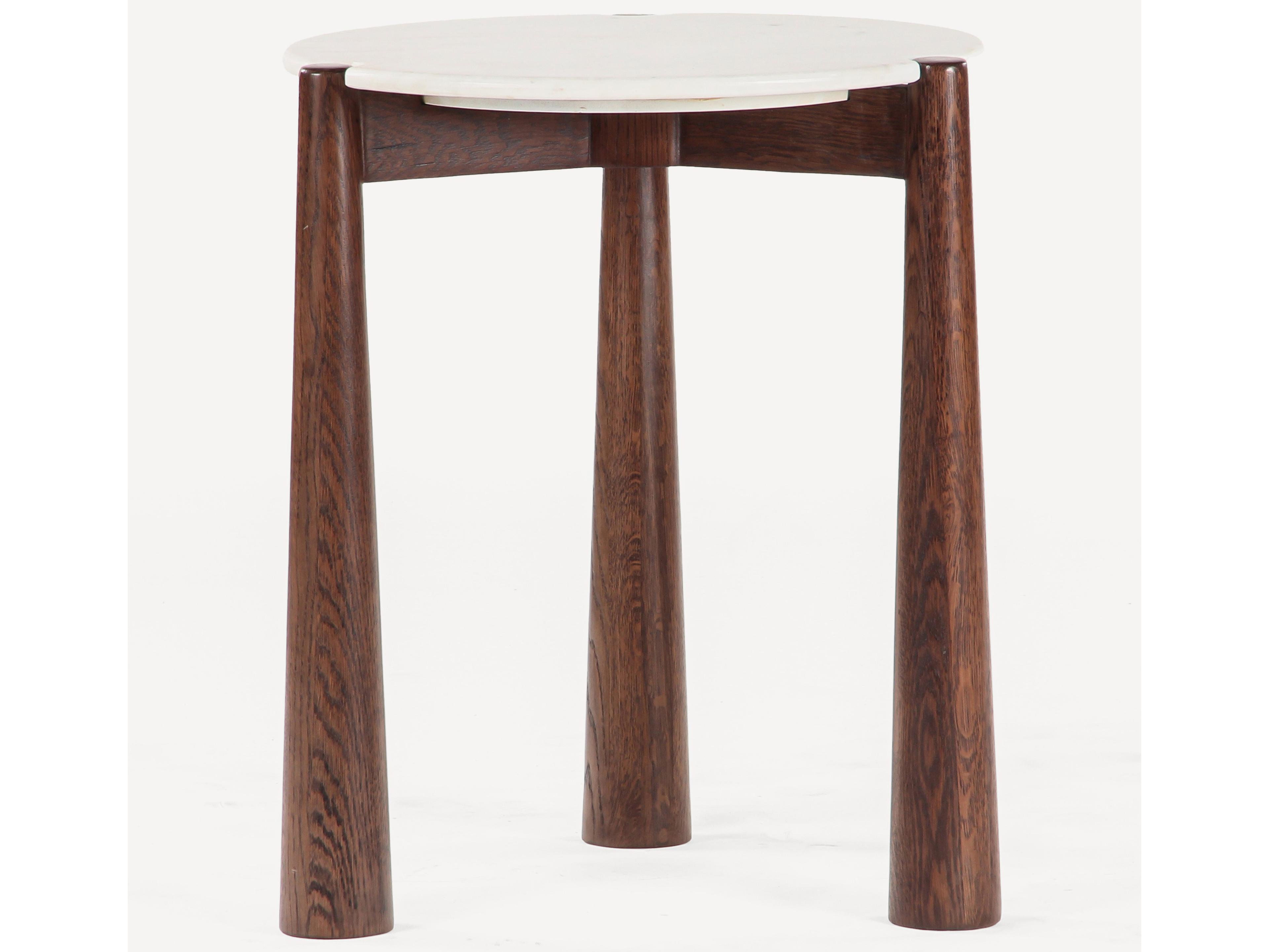 Union Home Carver Round Marble Brown End Table