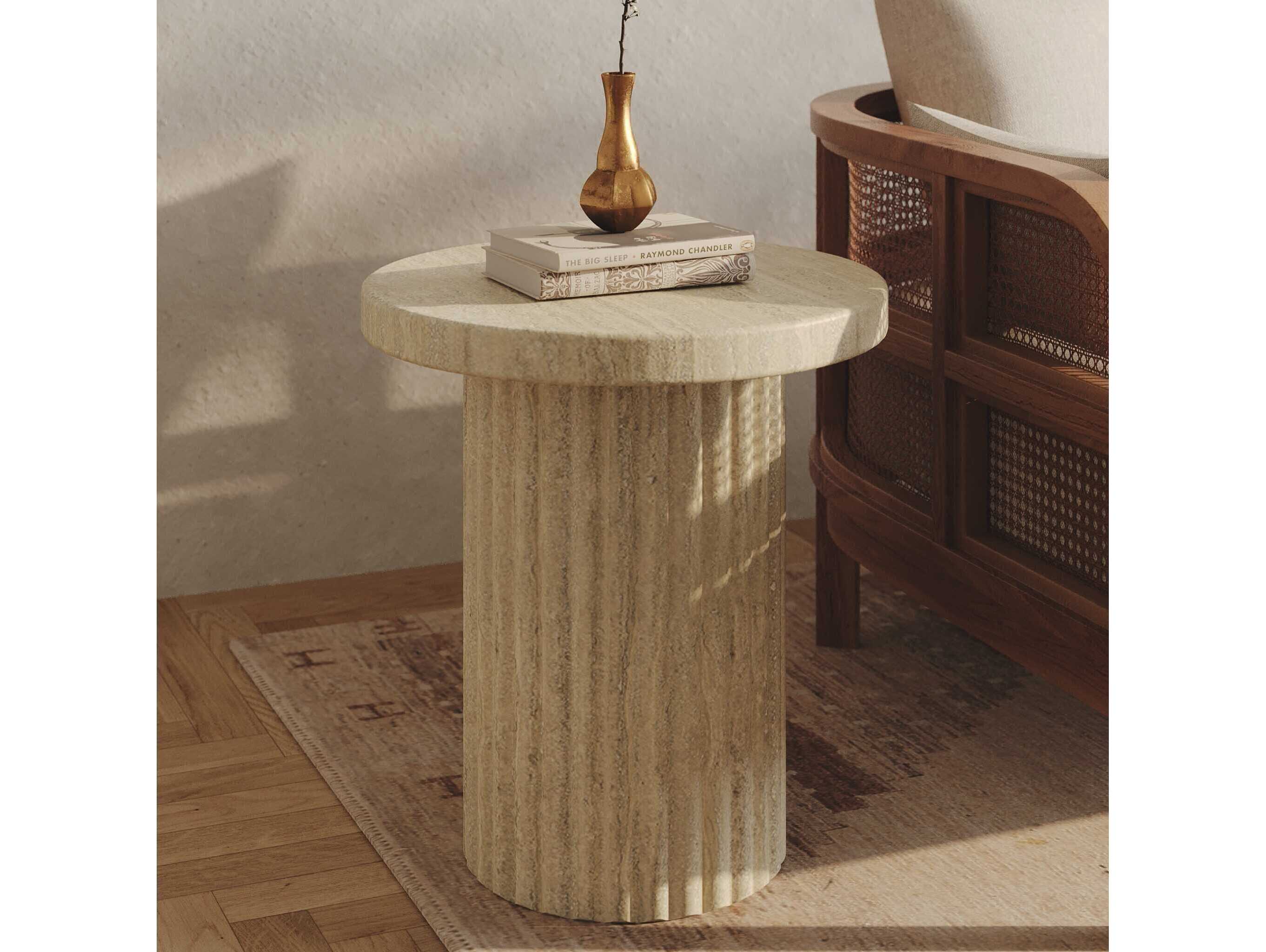 Union Home Forma Round Concrete Travertine End Table