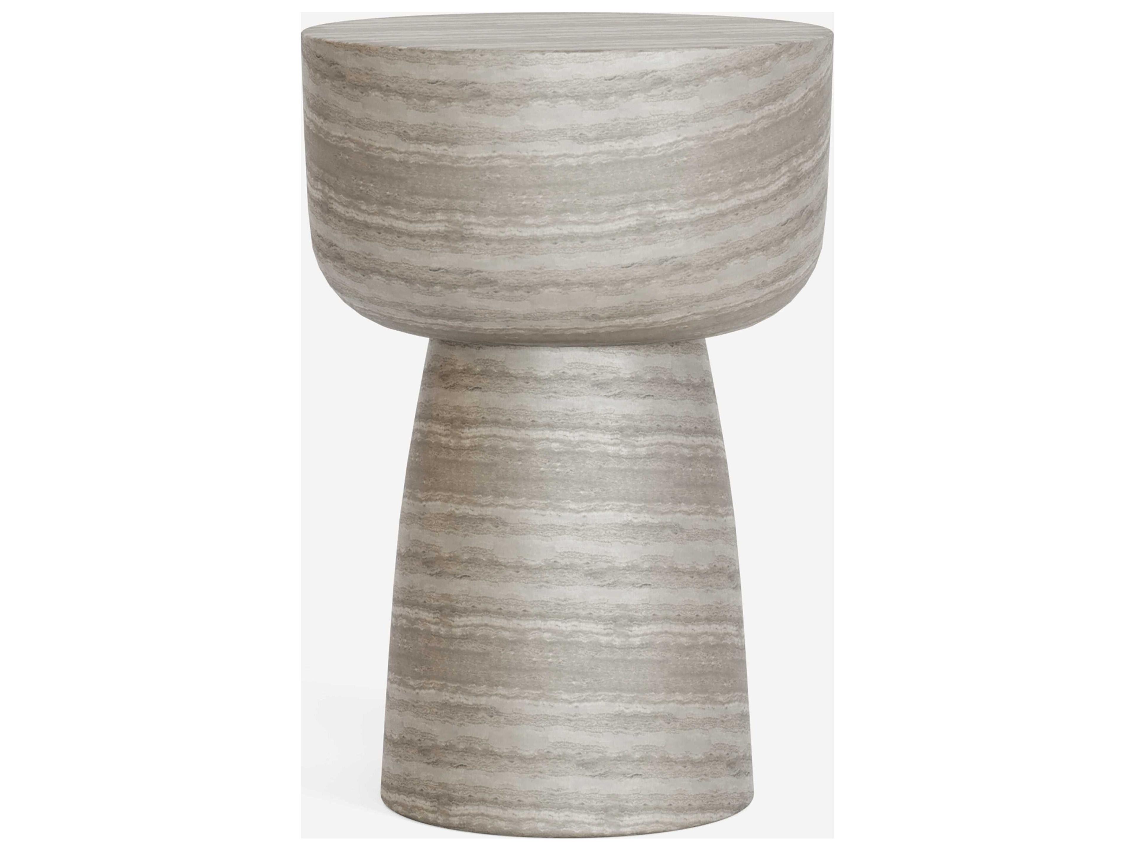 Union Home Arvo Round Concrete Travertine End Table