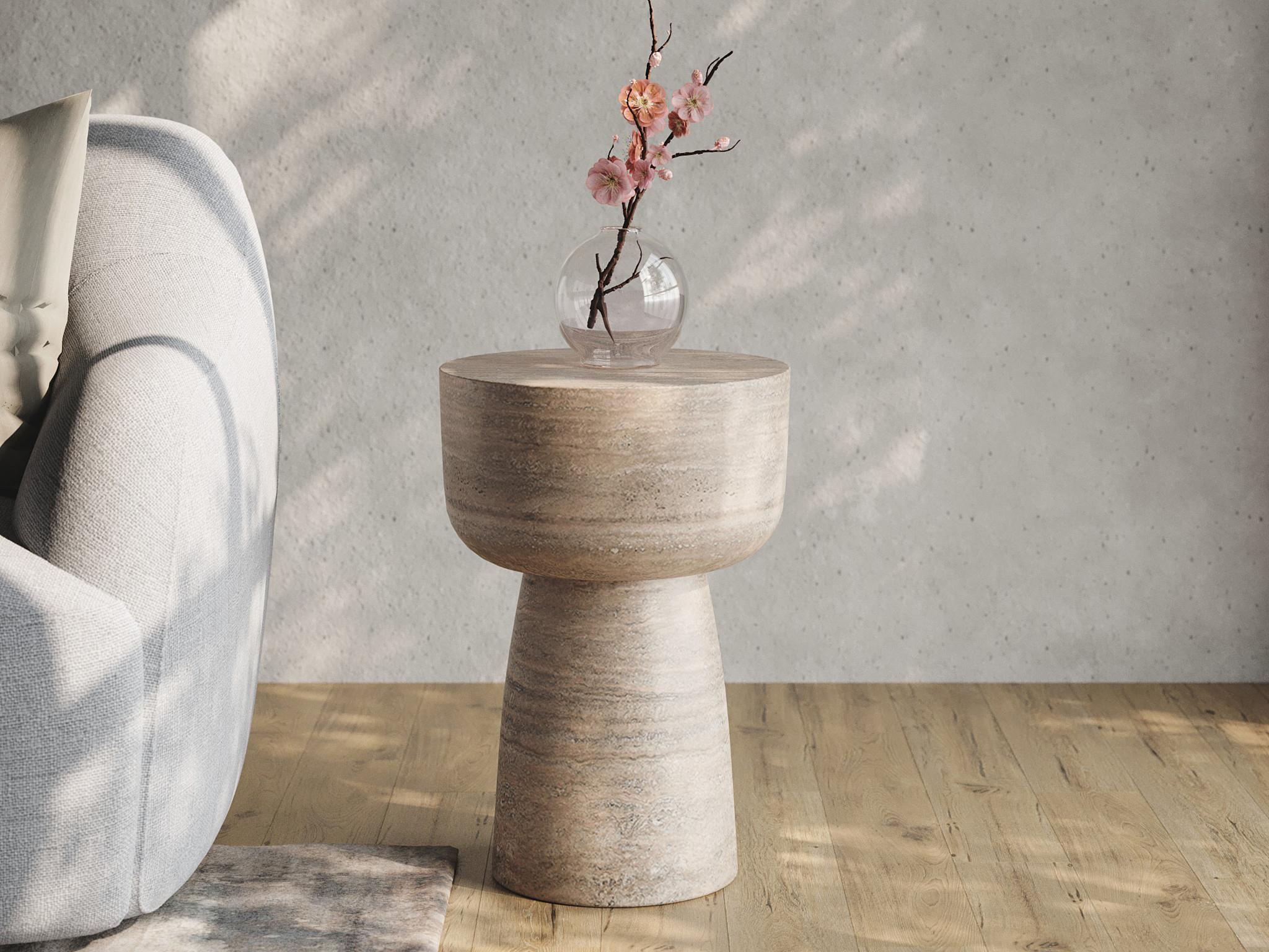 Union Home Arvo Round Concrete Travertine End Table