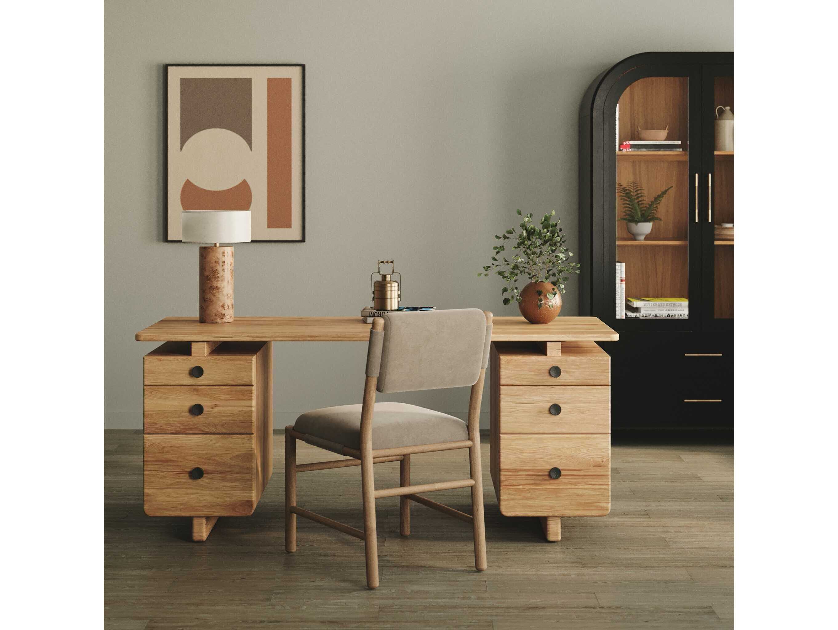 Union Home Valeria Natural Oak Wood Secretary Desk