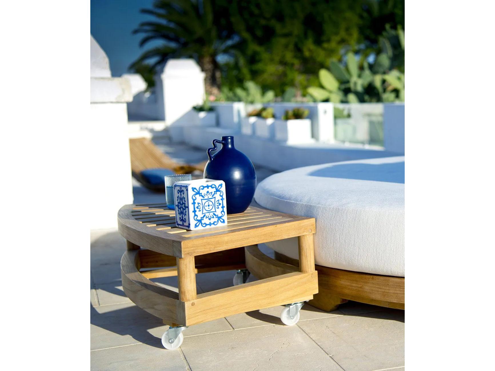 UnoPiu Pevero Teak Rectangular Island Side Table with Wheels