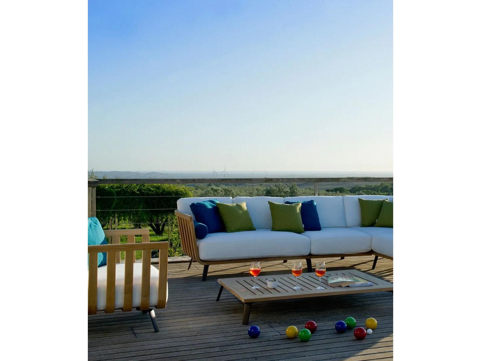 UnoPiu Welcome Teak Right Corner Module Loveseat with Cushions