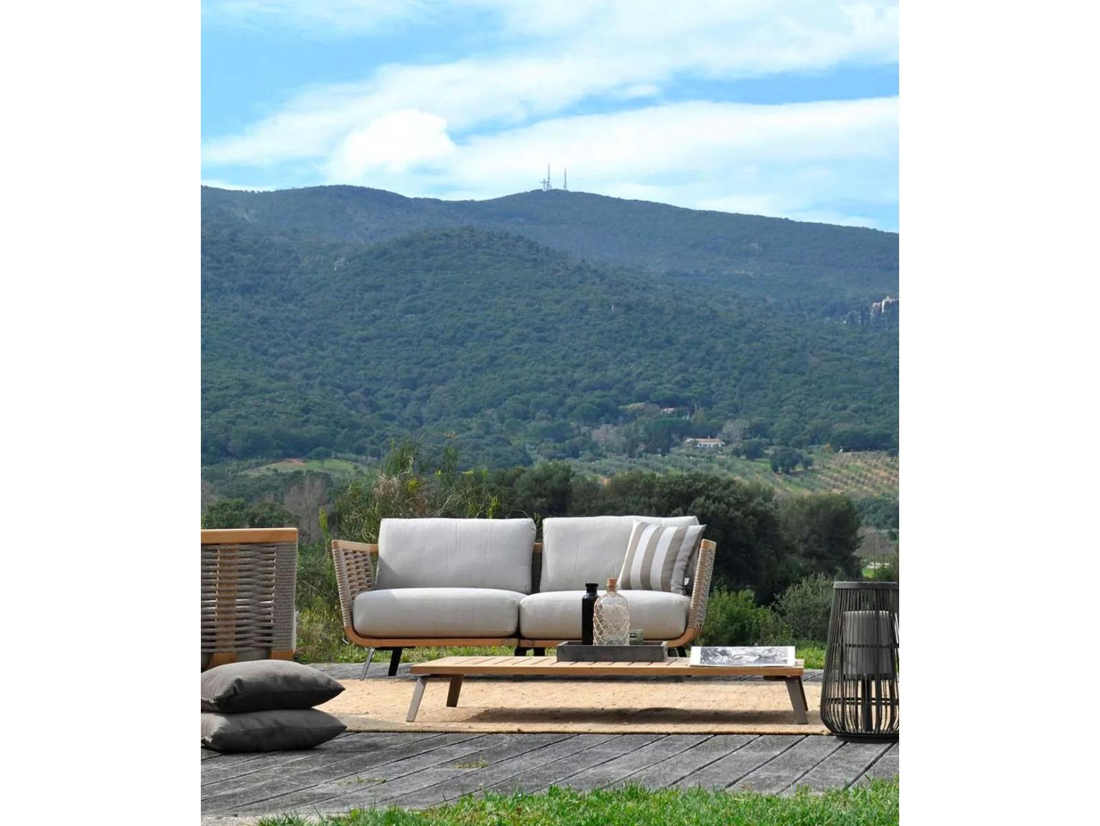 UnoPiu Welcome Teak Cord Left Module Lounge Chair with Cushions