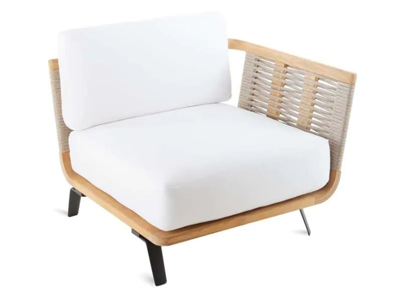 UnoPiu Welcome Teak Cord Left Module Lounge Chair with Cushions