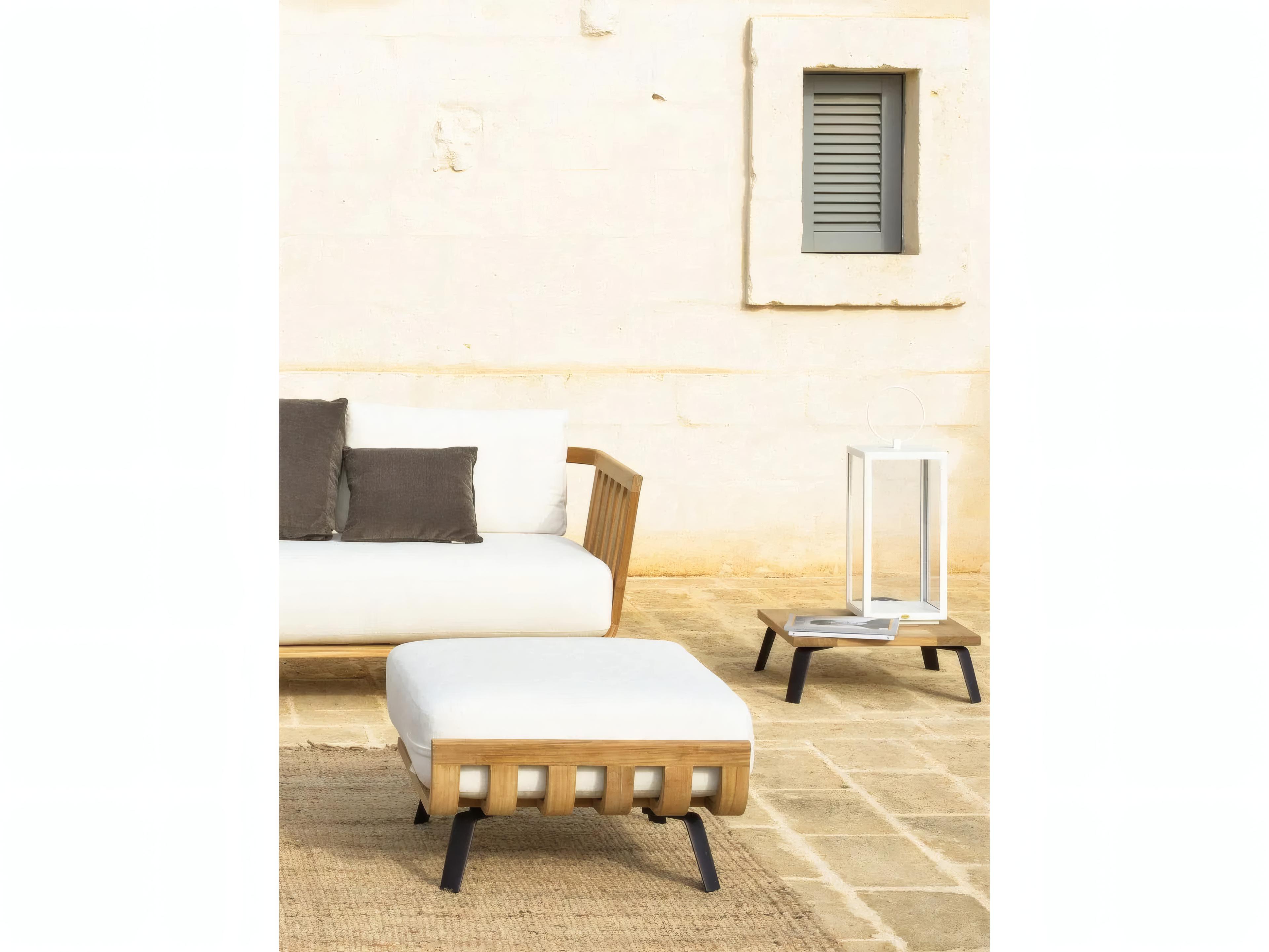 UnoPiu Welcome Teak Cord Pouf with Seat Cushion