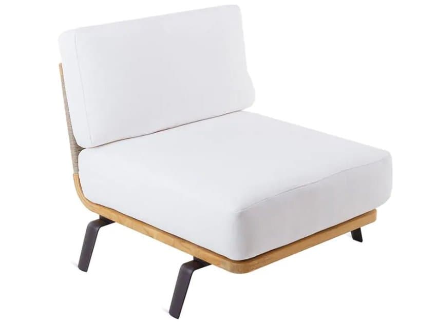 UnoPiu Welcome Teak Backrest Module Lounge Chair with Cushions