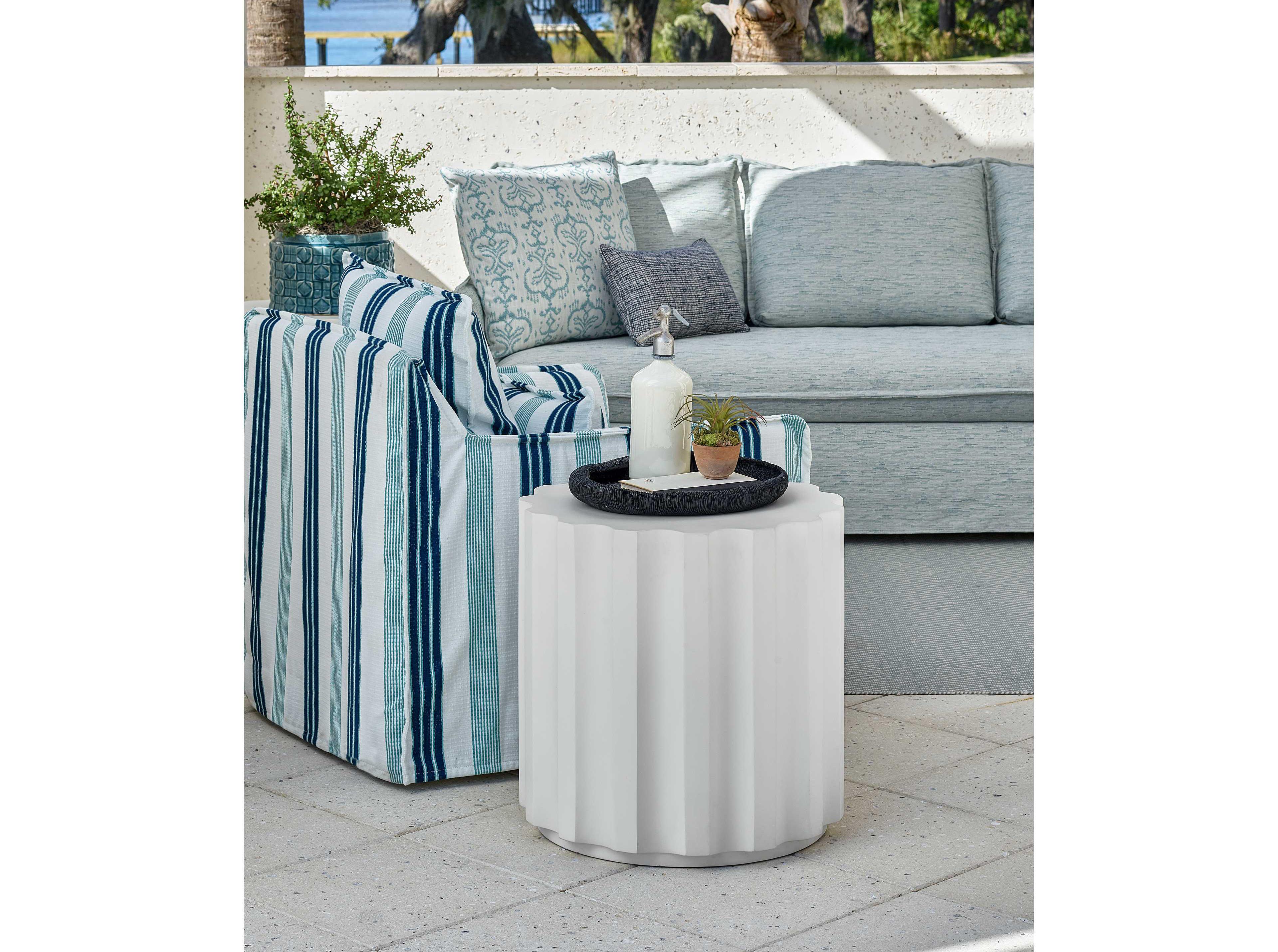 Coastal Living Outdoor Quick Ship Abaco White Concrete Round End Table