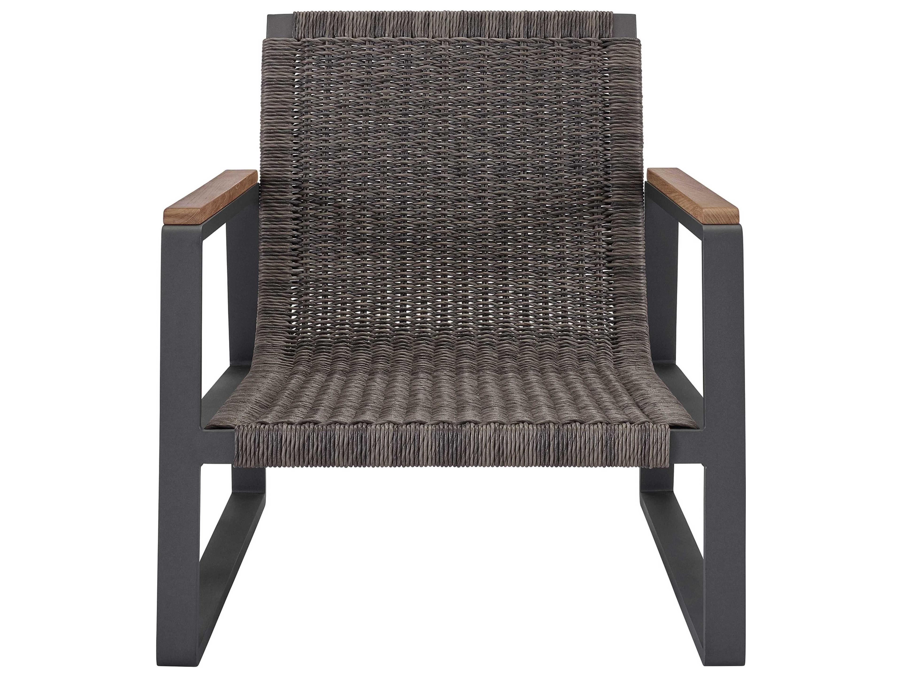 Coastal Living Outdoor Quick Ship San Clemente Natural Teak / Carbon Aluminum Brindle Wicker Cushion Lounge Chair
