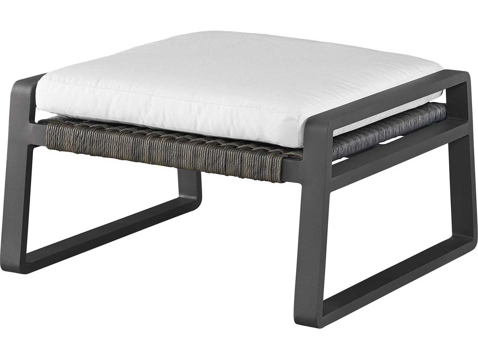 Coastal Living Outdoor Quick Ship San Clemente Natural Teak / Carbon Aluminum Brindle Wicker Cushion Ottoman