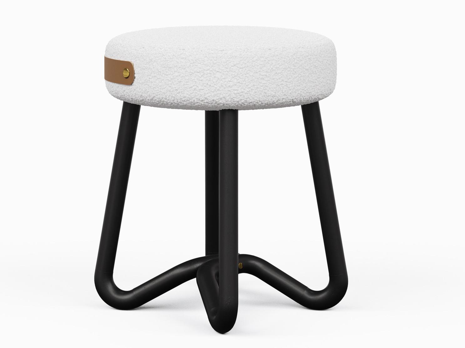 Urbia Modern Brazilian Loop Noodles Opulent Black Caramel Upholstered Accent Stool