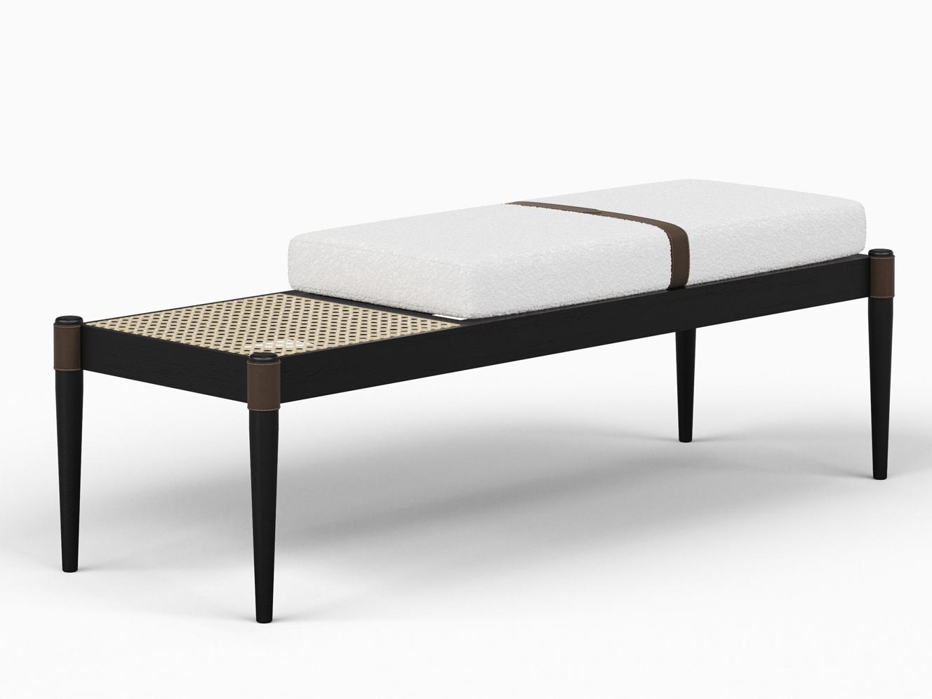 Urbia Modern Brazilian Bello Noodles Opulent Black Natural Upholstered Accent Bench