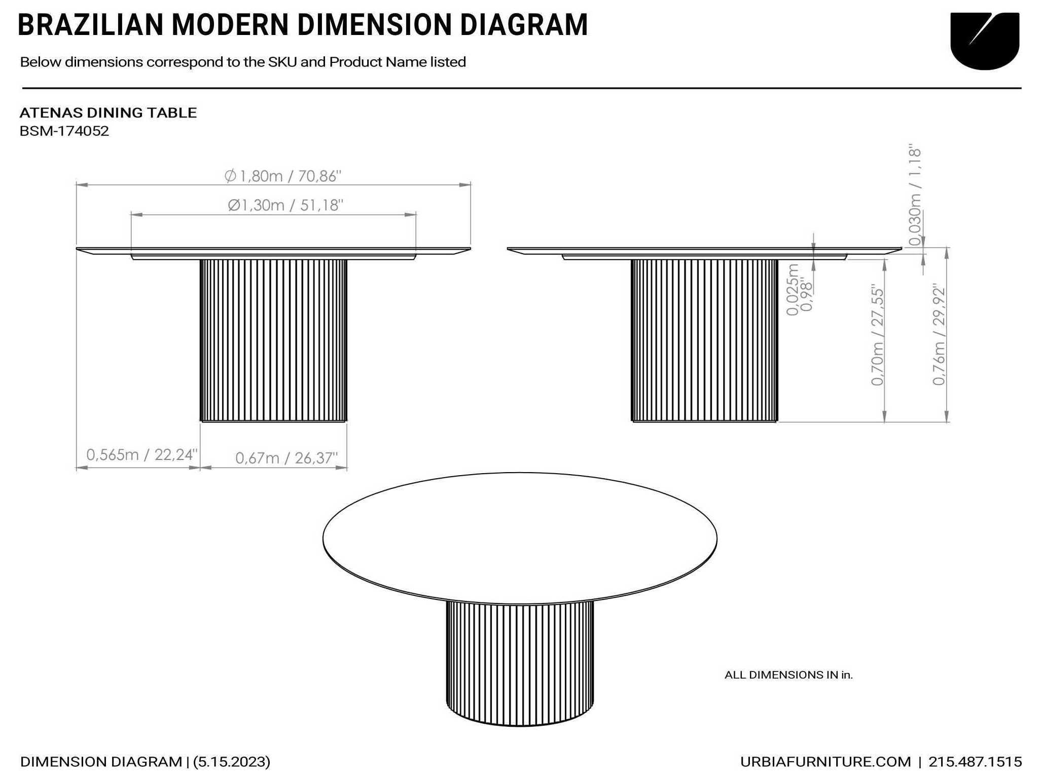 Urbia Modern Brazilian Atenas Round Wood Nevoa Dining Table