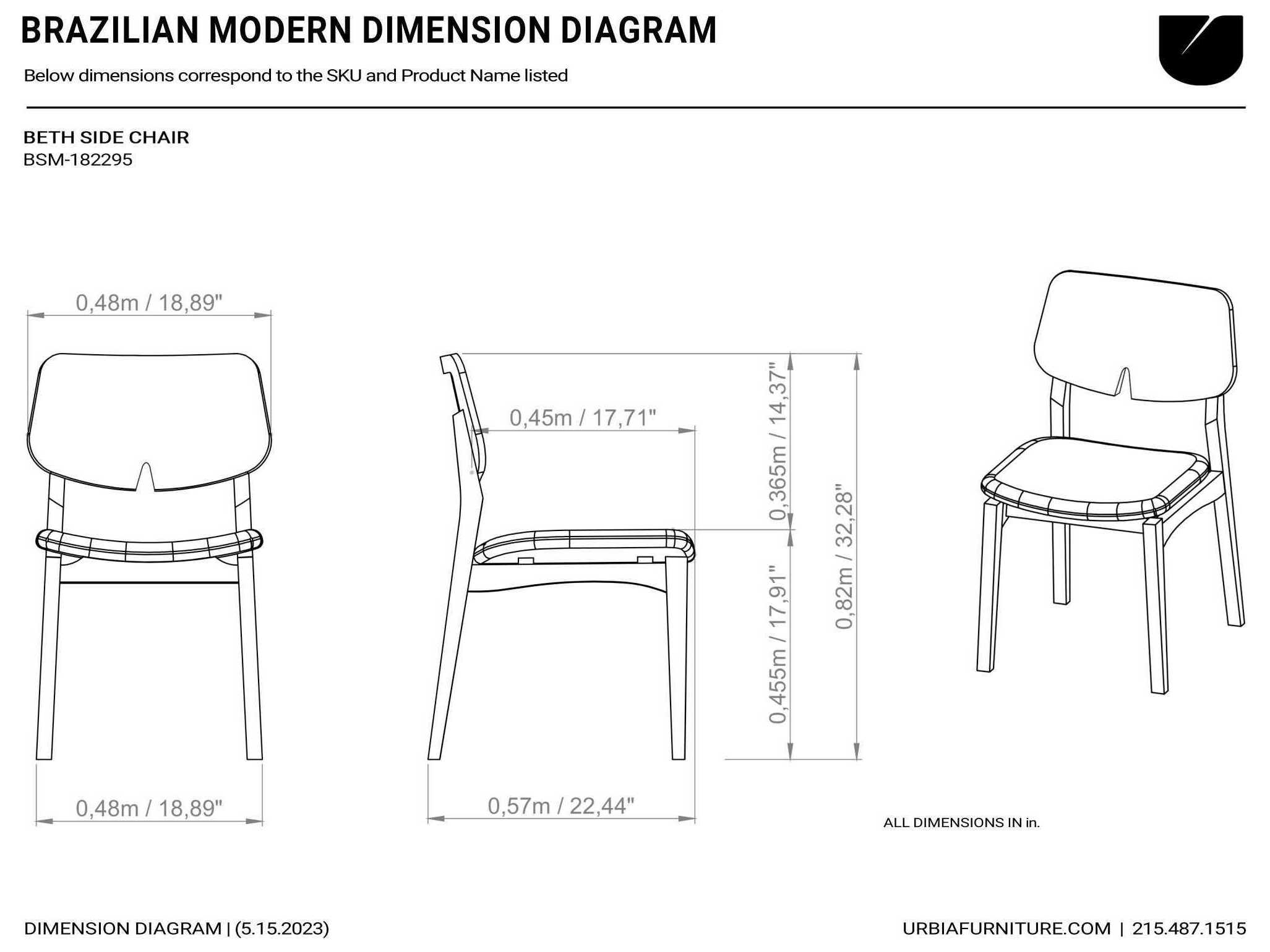 Urbia Modern Brazilian Beth Black Upholstered Armless Dining Chair