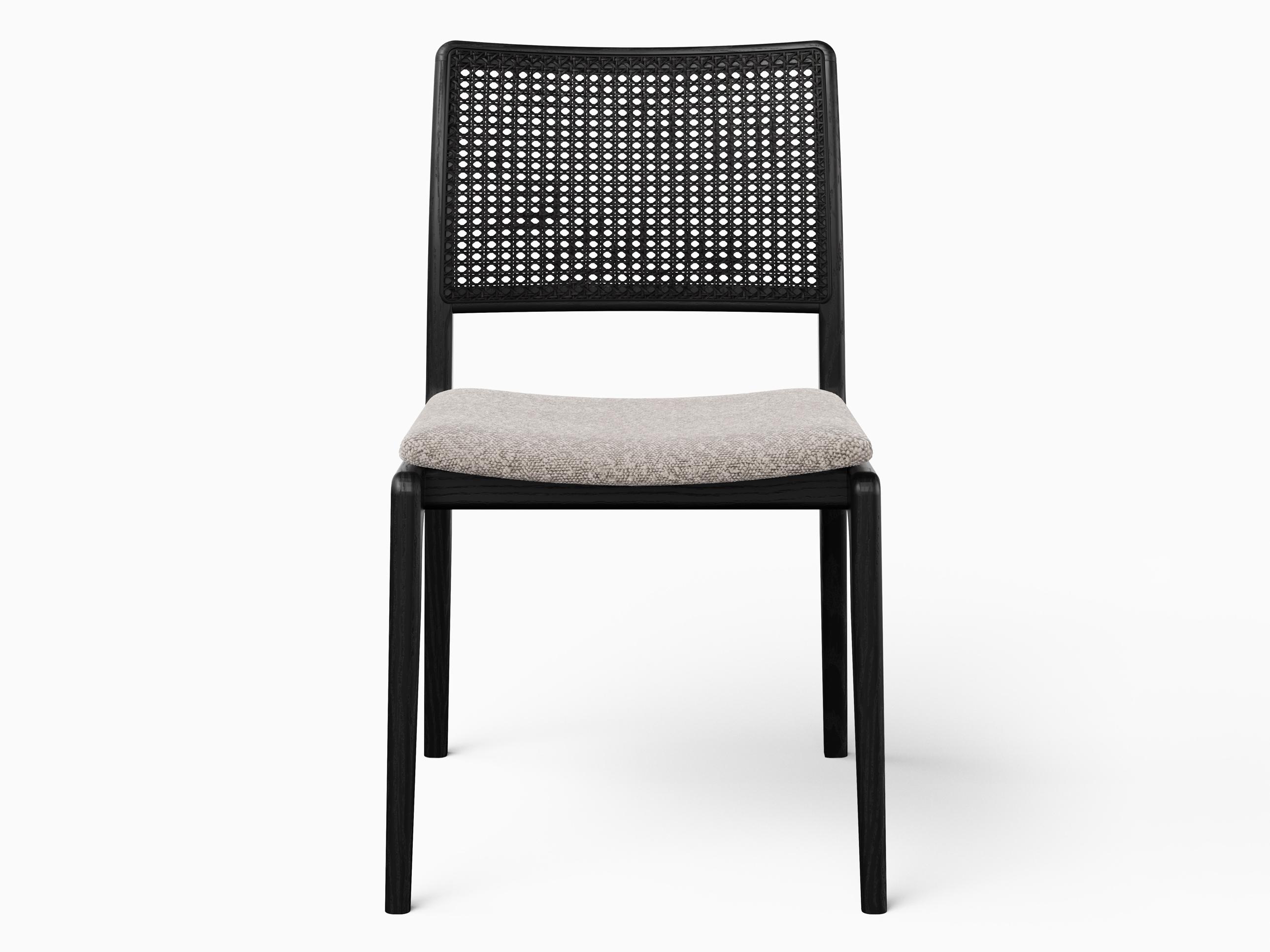 Urbia Modern Brazilian Charlotte Cane Side Chair Boucle Crafted Glaze Seat Ebano Frame Ebano Cane Webbing