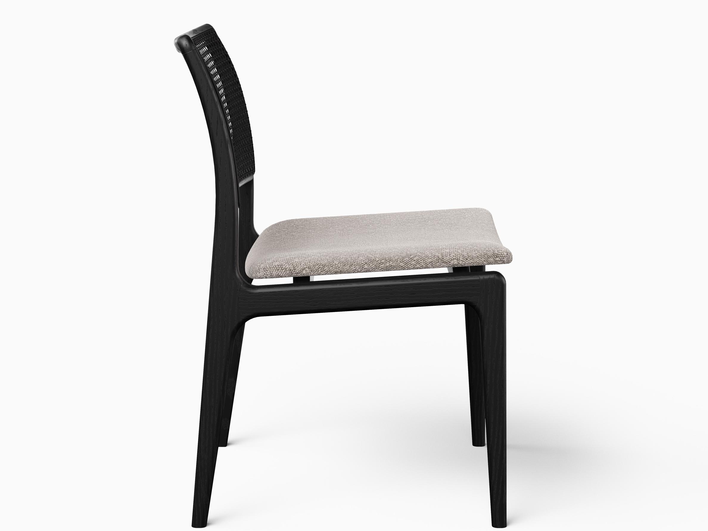 Urbia Modern Brazilian Charlotte Cane Side Chair Boucle Crafted Glaze Seat Ebano Frame Ebano Cane Webbing