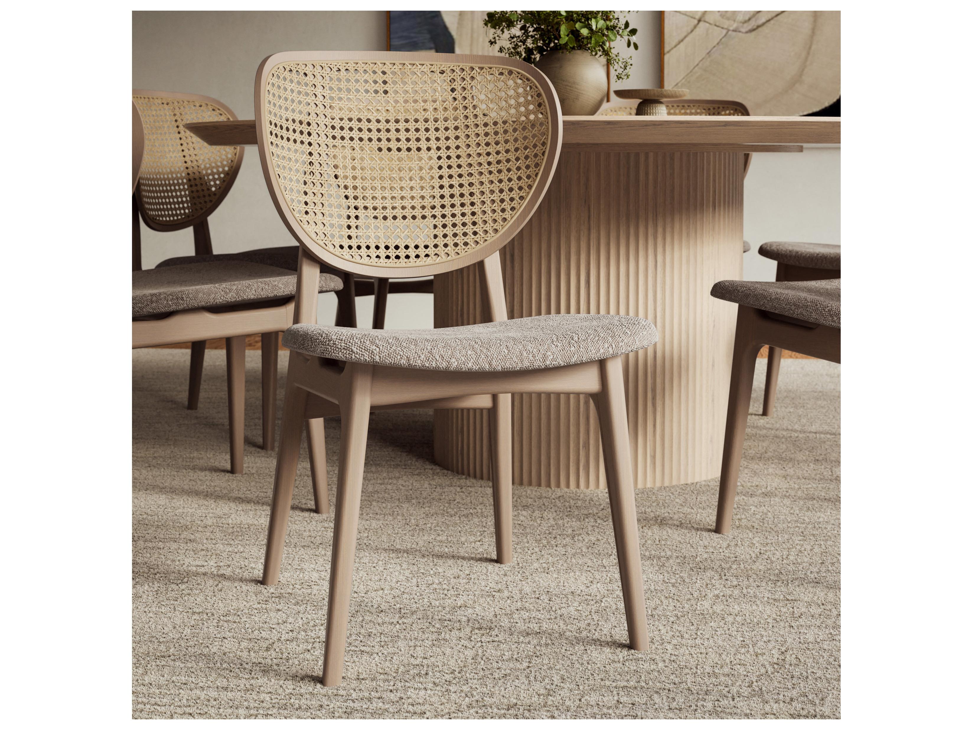 Urbia Modern Brazilian Joelma Cane Side Chair Boucle Crafted Glaze Seat Nevoa Frame Natural Cane Webbing