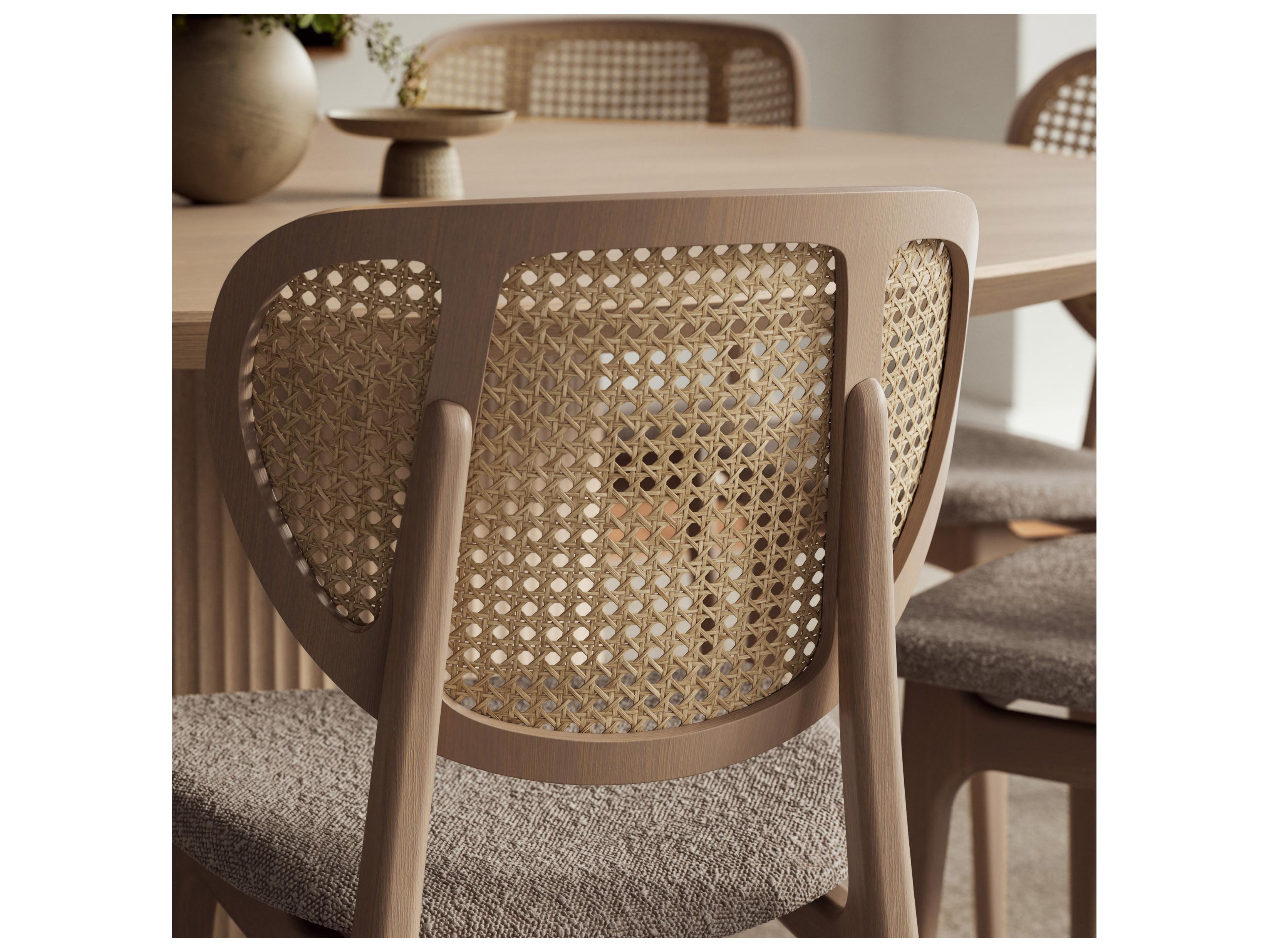 Urbia Modern Brazilian Joelma Cane Side Chair Boucle Crafted Glaze Seat Nevoa Frame Natural Cane Webbing