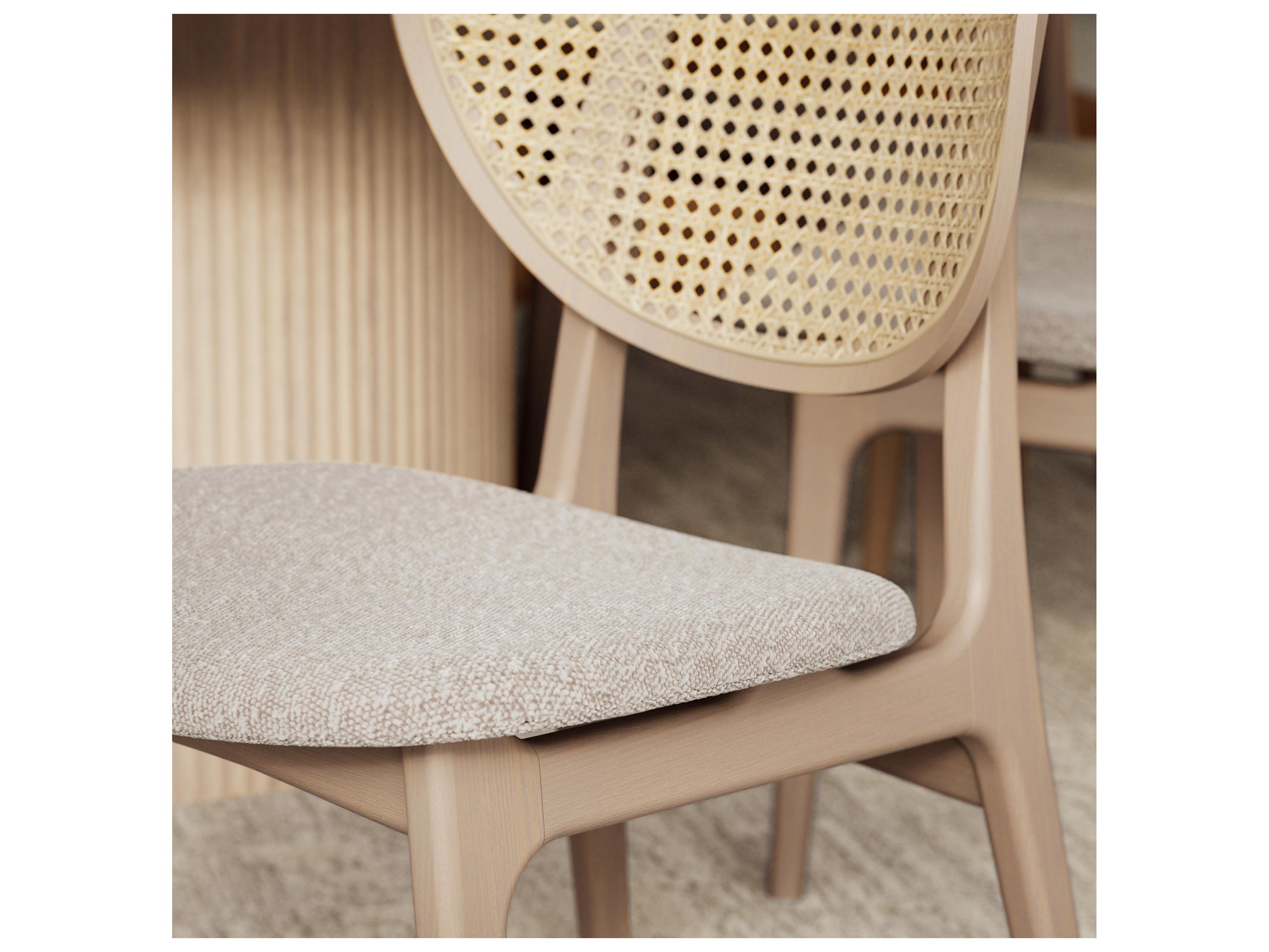 Urbia Modern Brazilian Joelma Cane Side Chair Boucle Crafted Glaze Seat Nevoa Frame Natural Cane Webbing