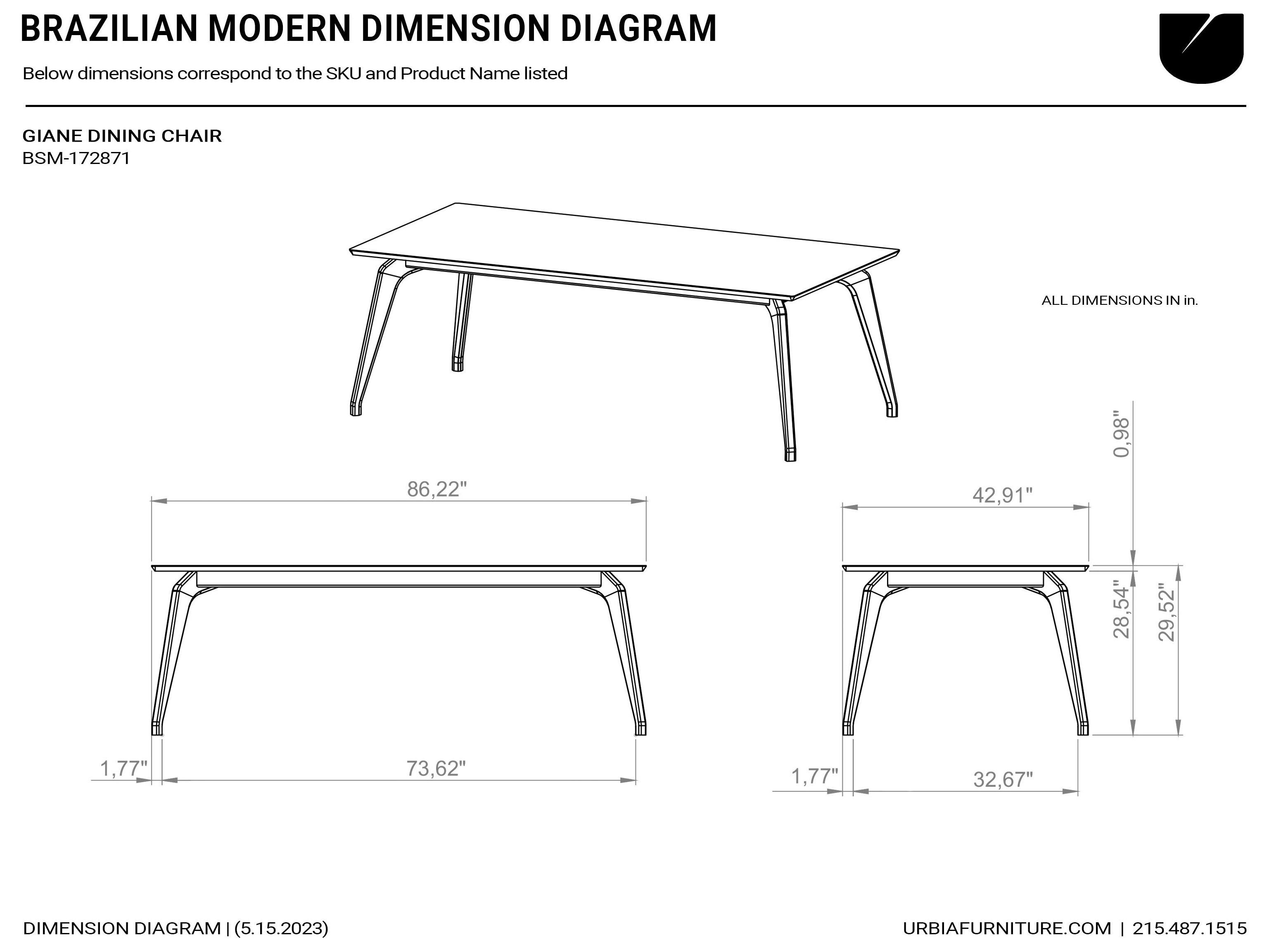 Urbia Modern Brazilian Giane Off White Nogal Dining Table