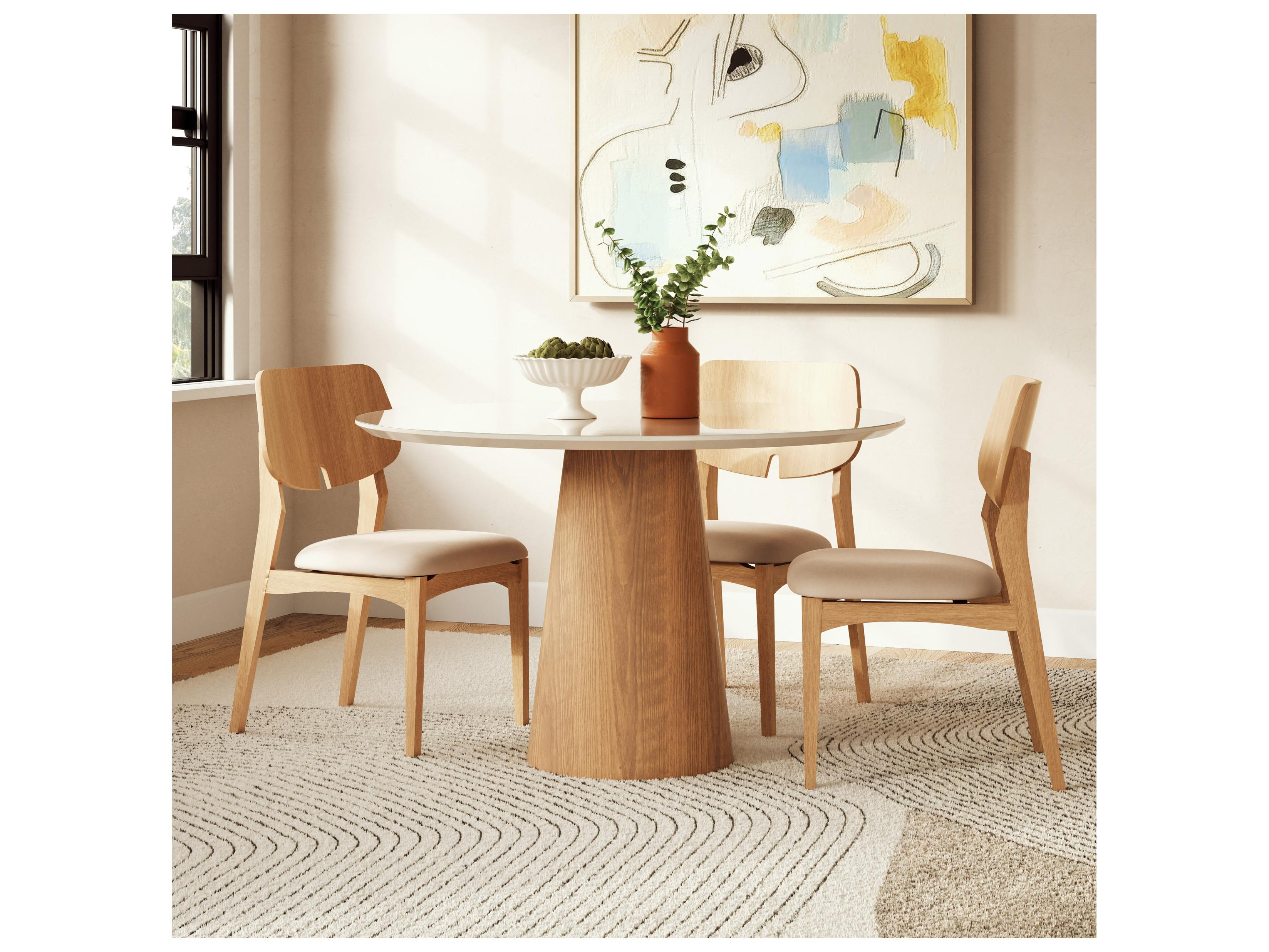 Urbia Modern Brazilian Mona Branco Damasco Glass Top Round Dining Table