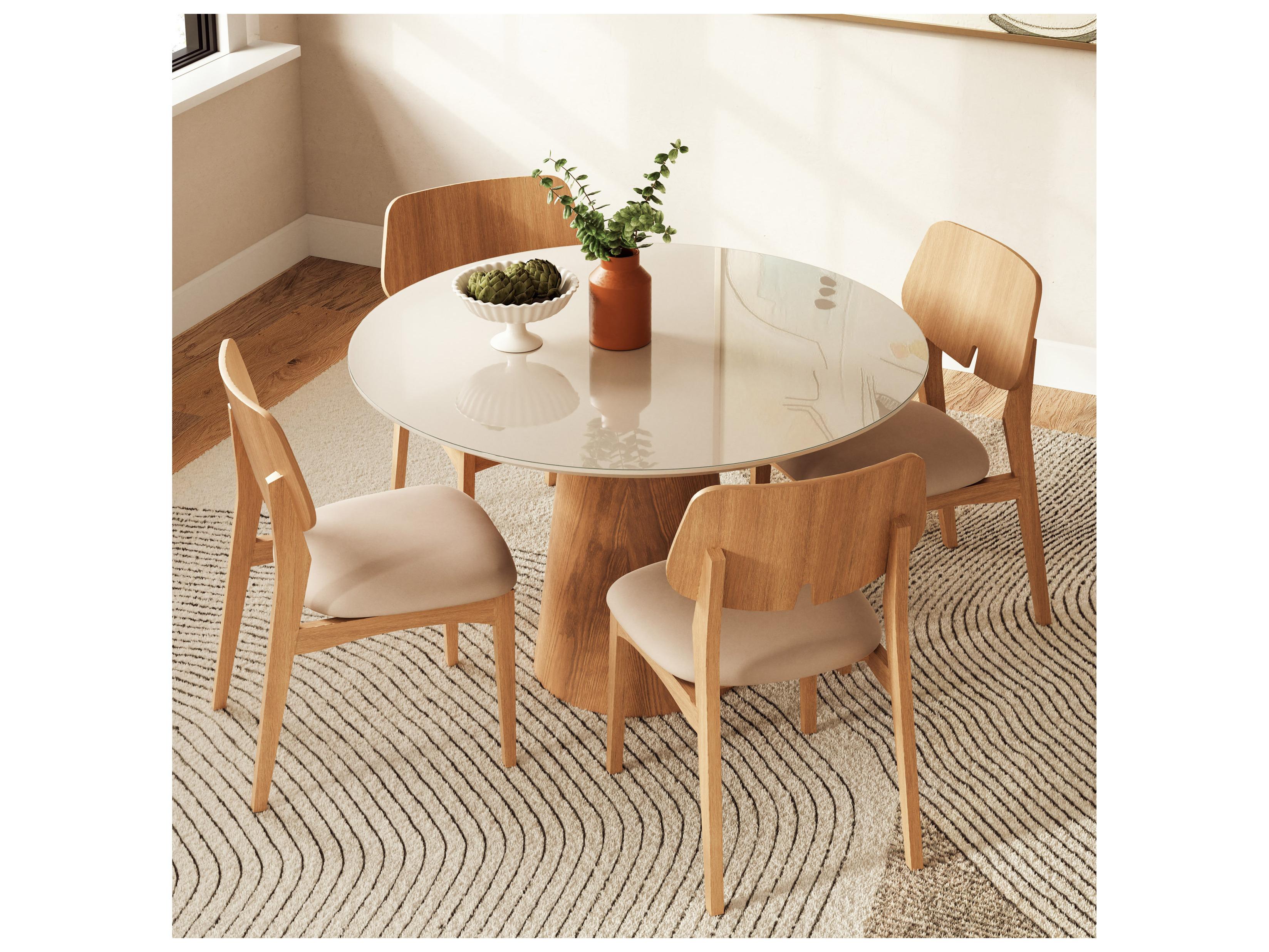 Urbia Modern Brazilian Mona Branco Damasco Glass Top Round Dining Table