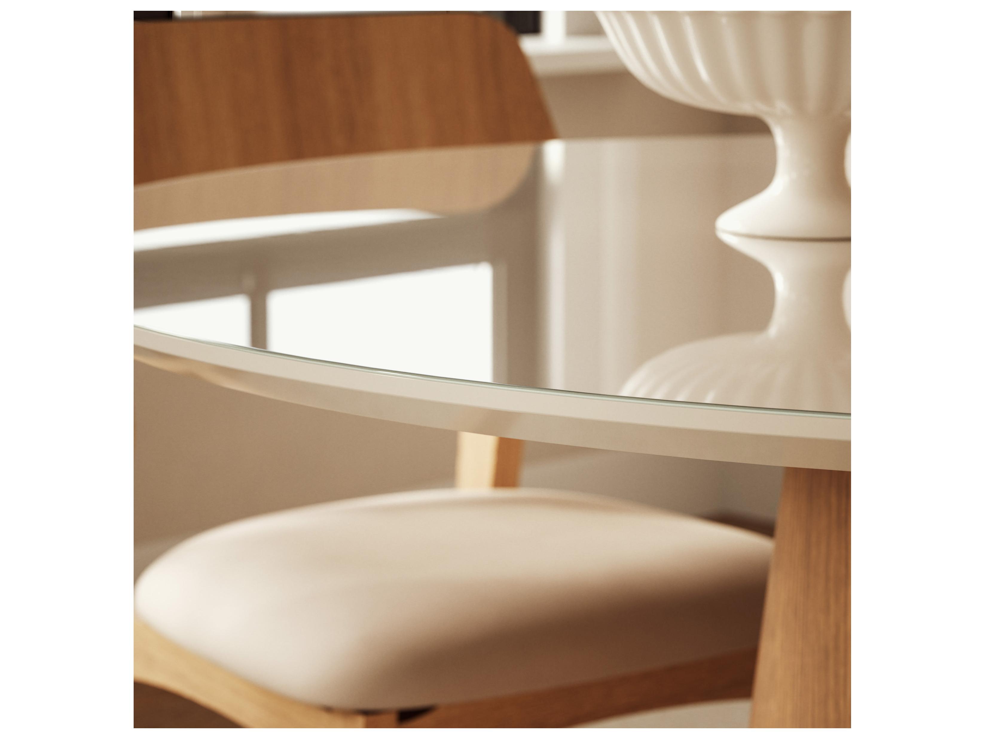 Urbia Modern Brazilian Mona Branco Damasco Glass Top Round Dining Table