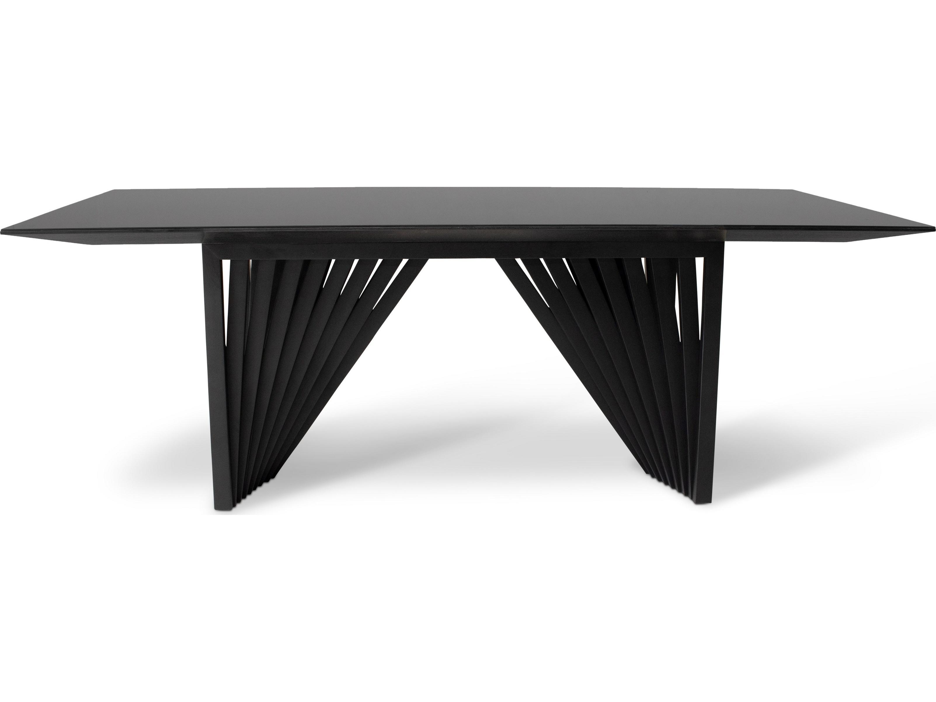 Urbia Modern Brazilian Laguna Glass Top Dining Table Ebano Base Black Top