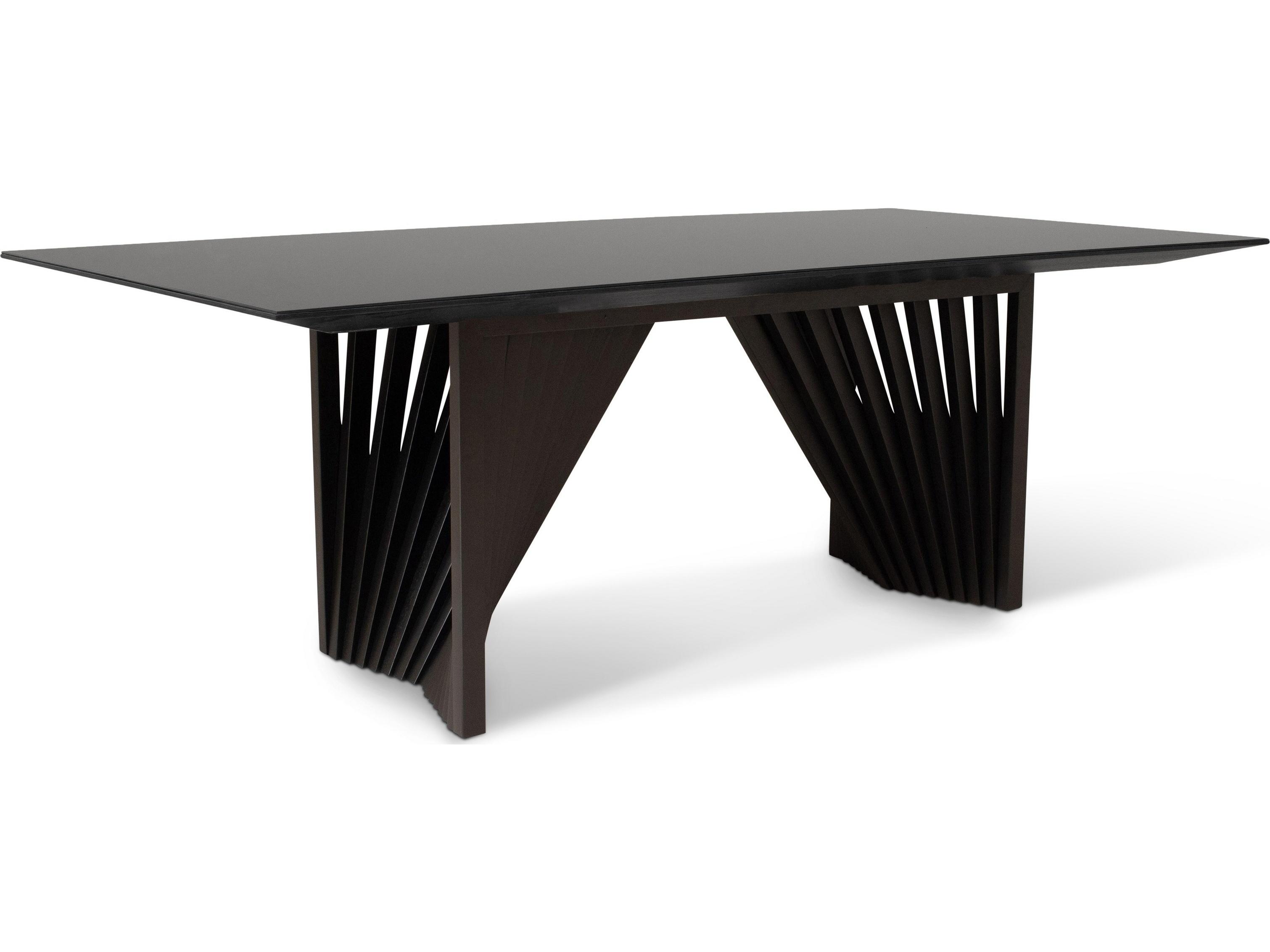 Urbia Modern Brazilian Laguna Glass Top Dining Table Ebano Base Black Top