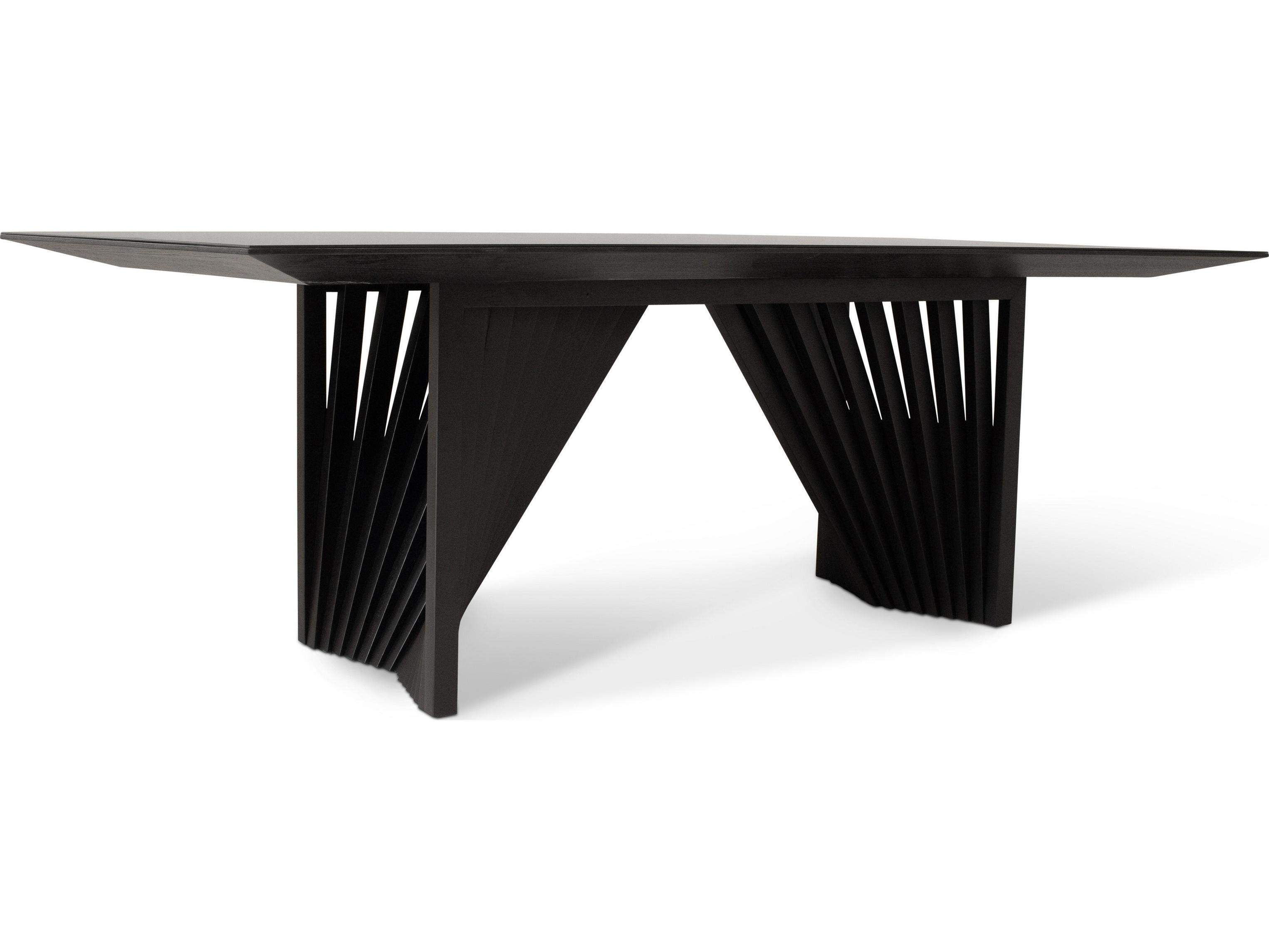 Urbia Modern Brazilian Laguna Glass Top Dining Table Ebano Base Black Top