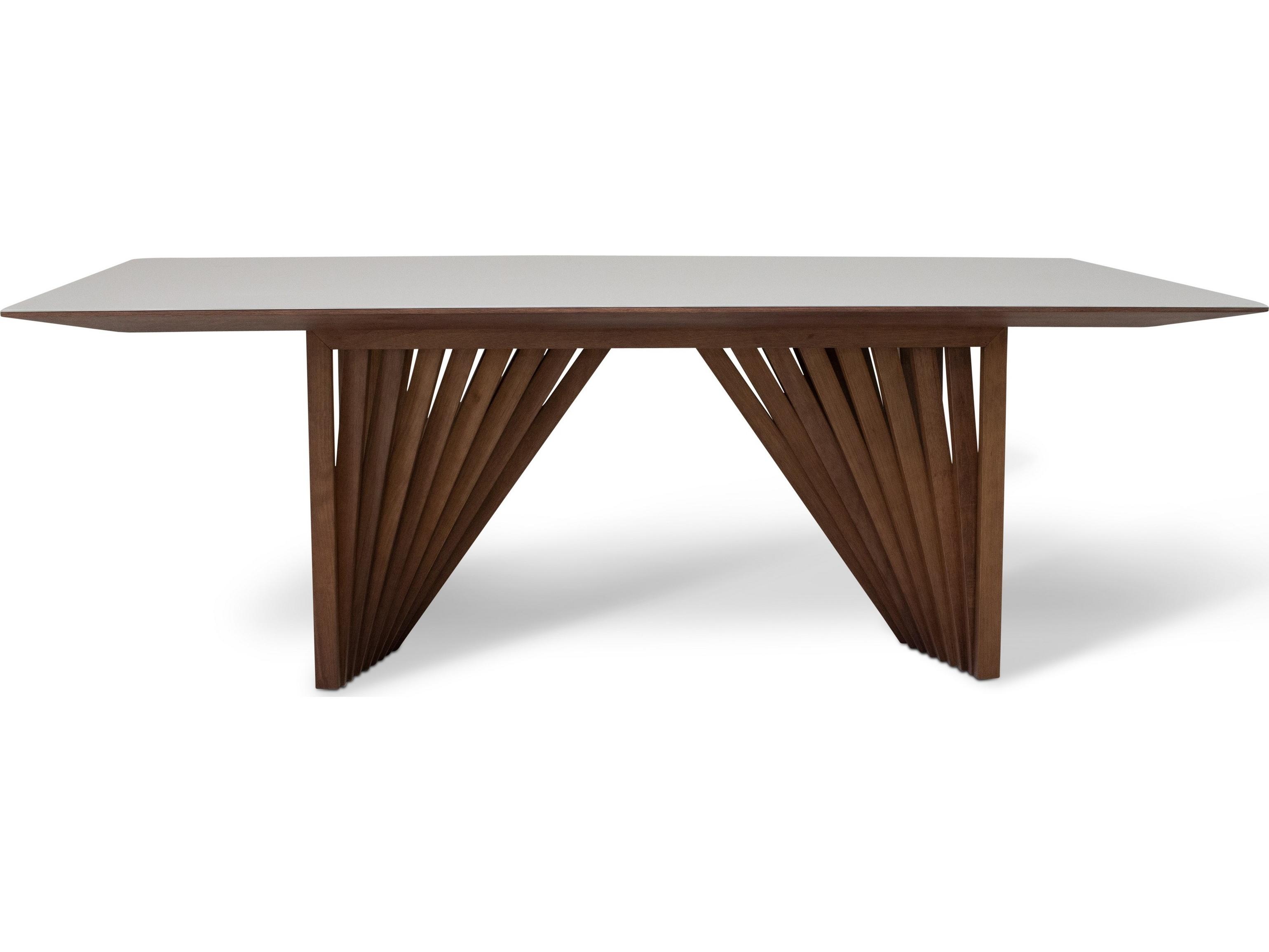 Urbia Modern Brazilian Laguna Glass Top Dining Table Nogal Base Off White Top