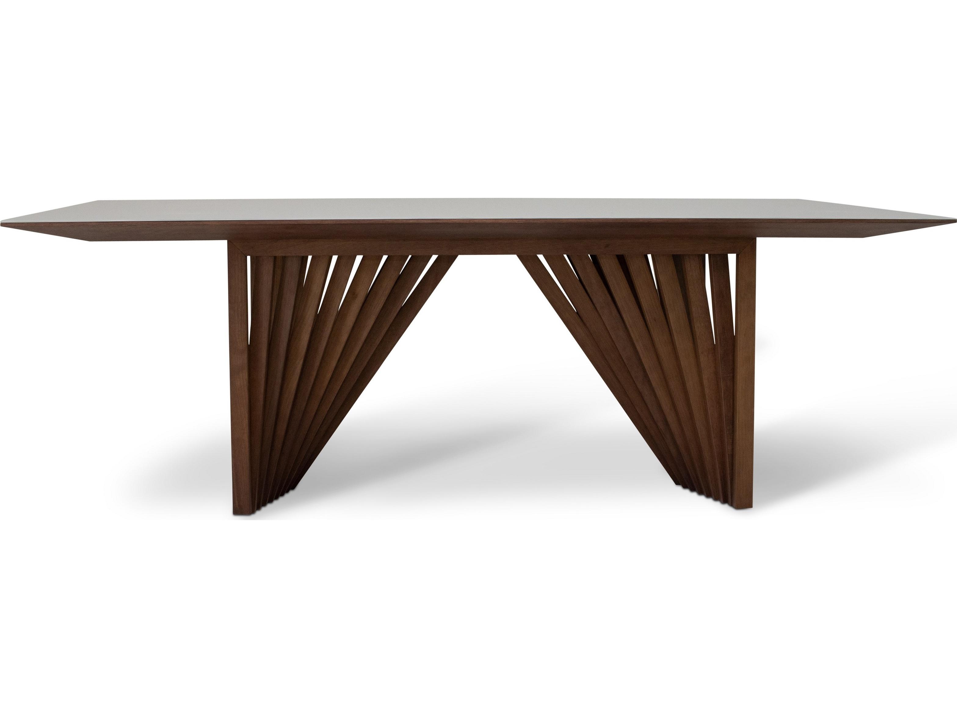 Urbia Modern Brazilian Laguna Glass Top Dining Table Nogal Base Off White Top