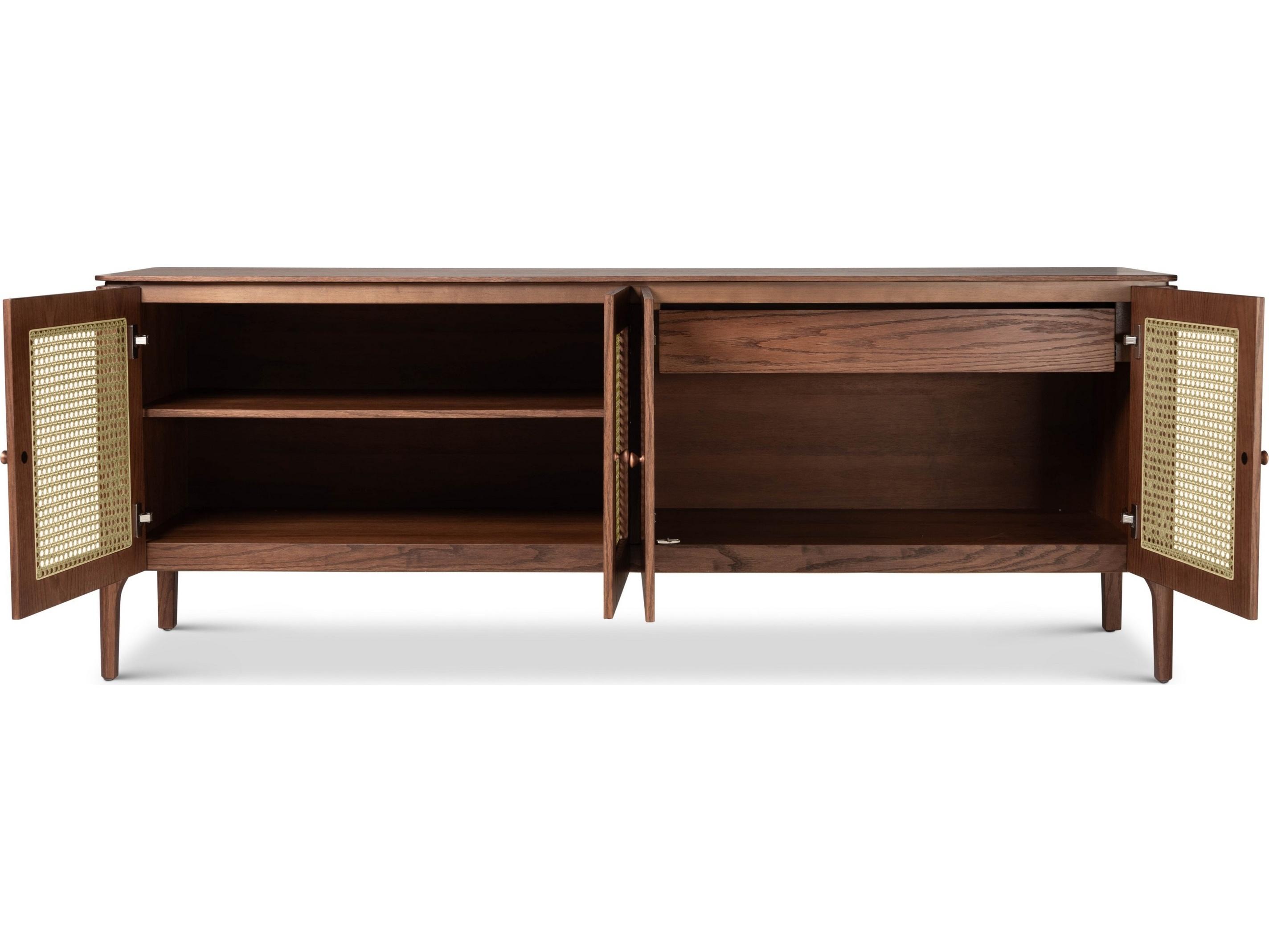 Urbia Modern Brazilian Missione Cane Buffet Nogal Frame Natural Cane Webbing