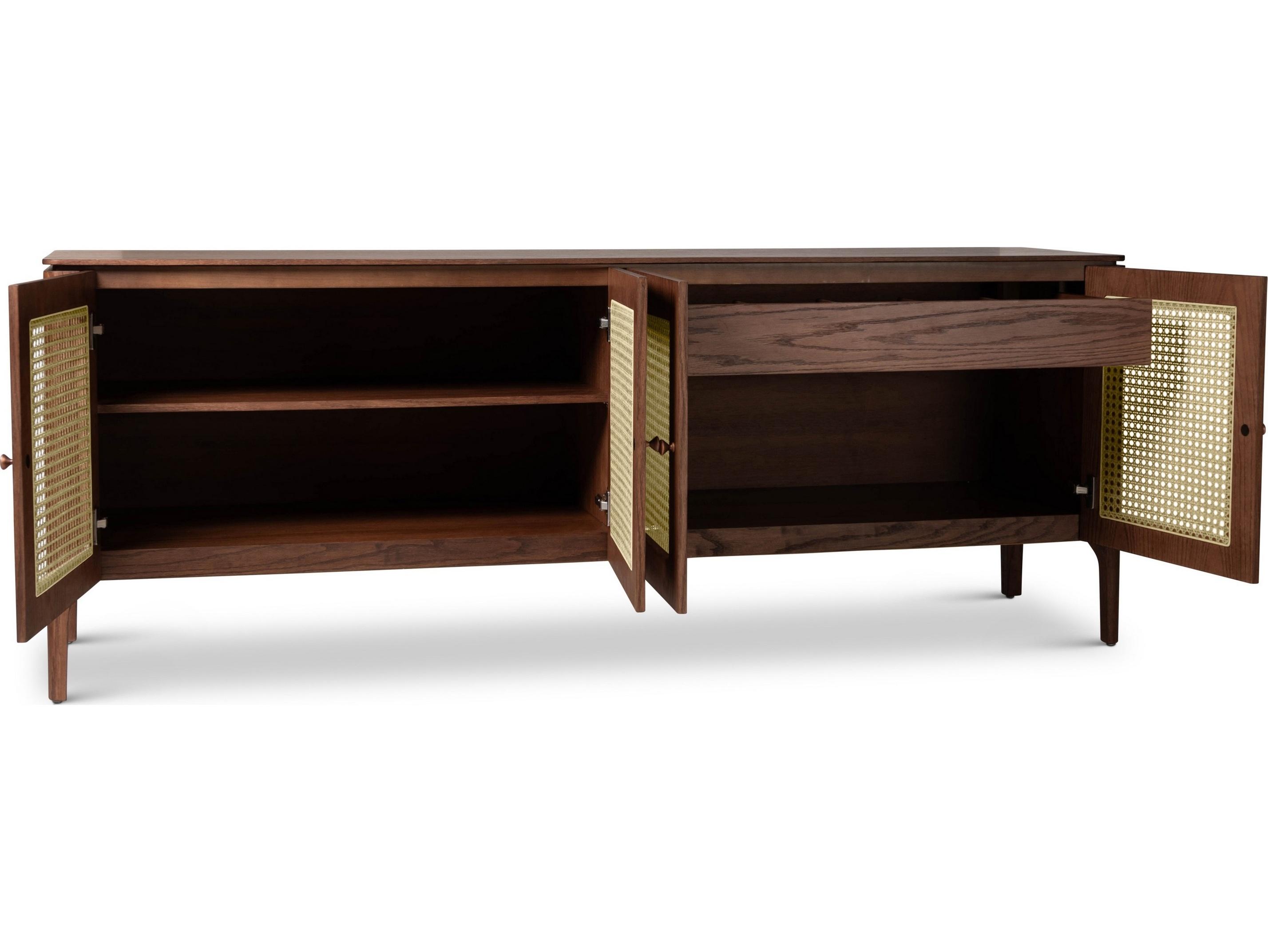 Urbia Modern Brazilian Missione Cane Buffet Nogal Frame Natural Cane Webbing