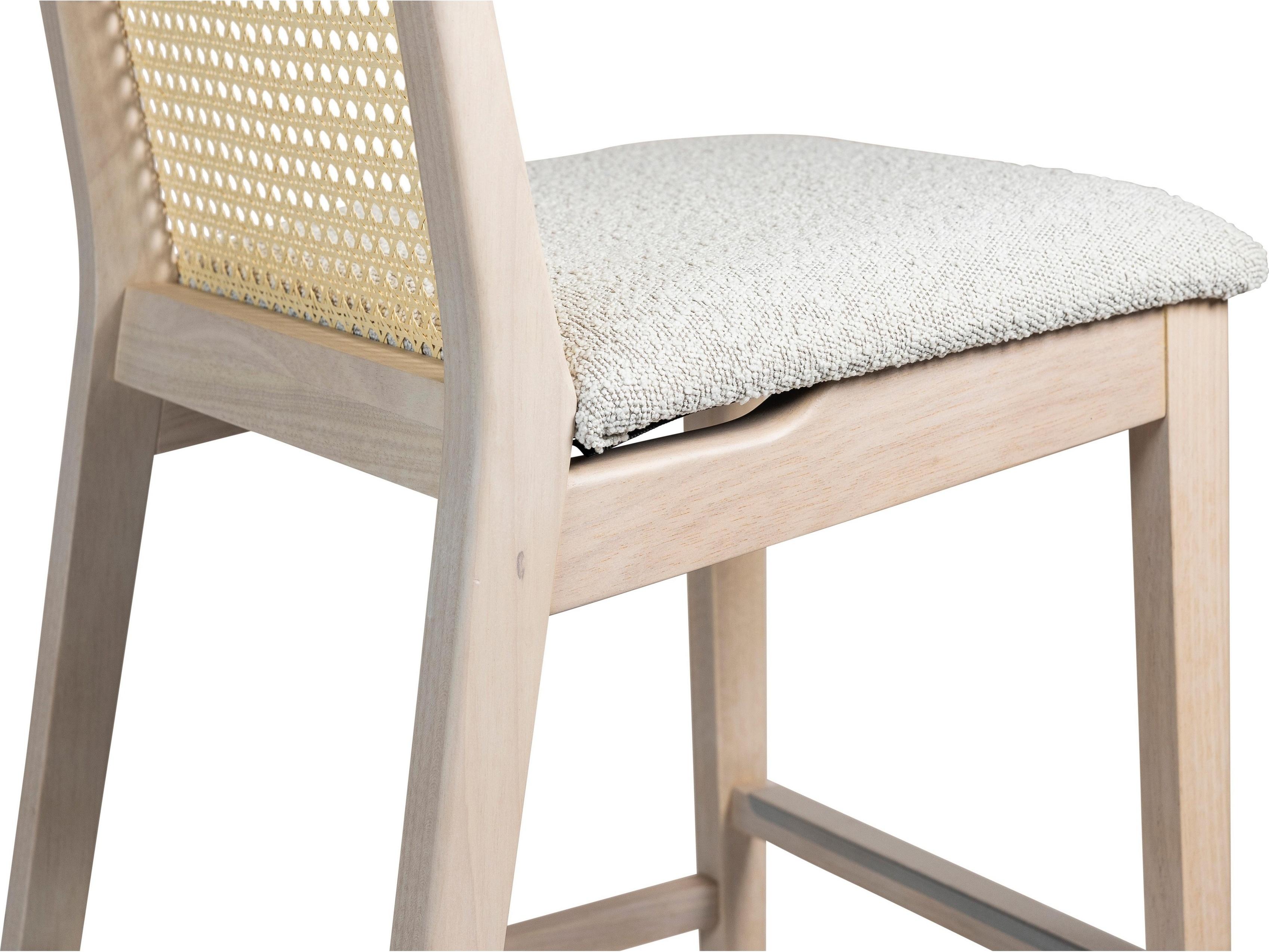 Urbia Modern Brazilian Nardia Cane Bar Stool Boucle Crafted Glaze Seat Nevoa Frame Natural Cane Webbing