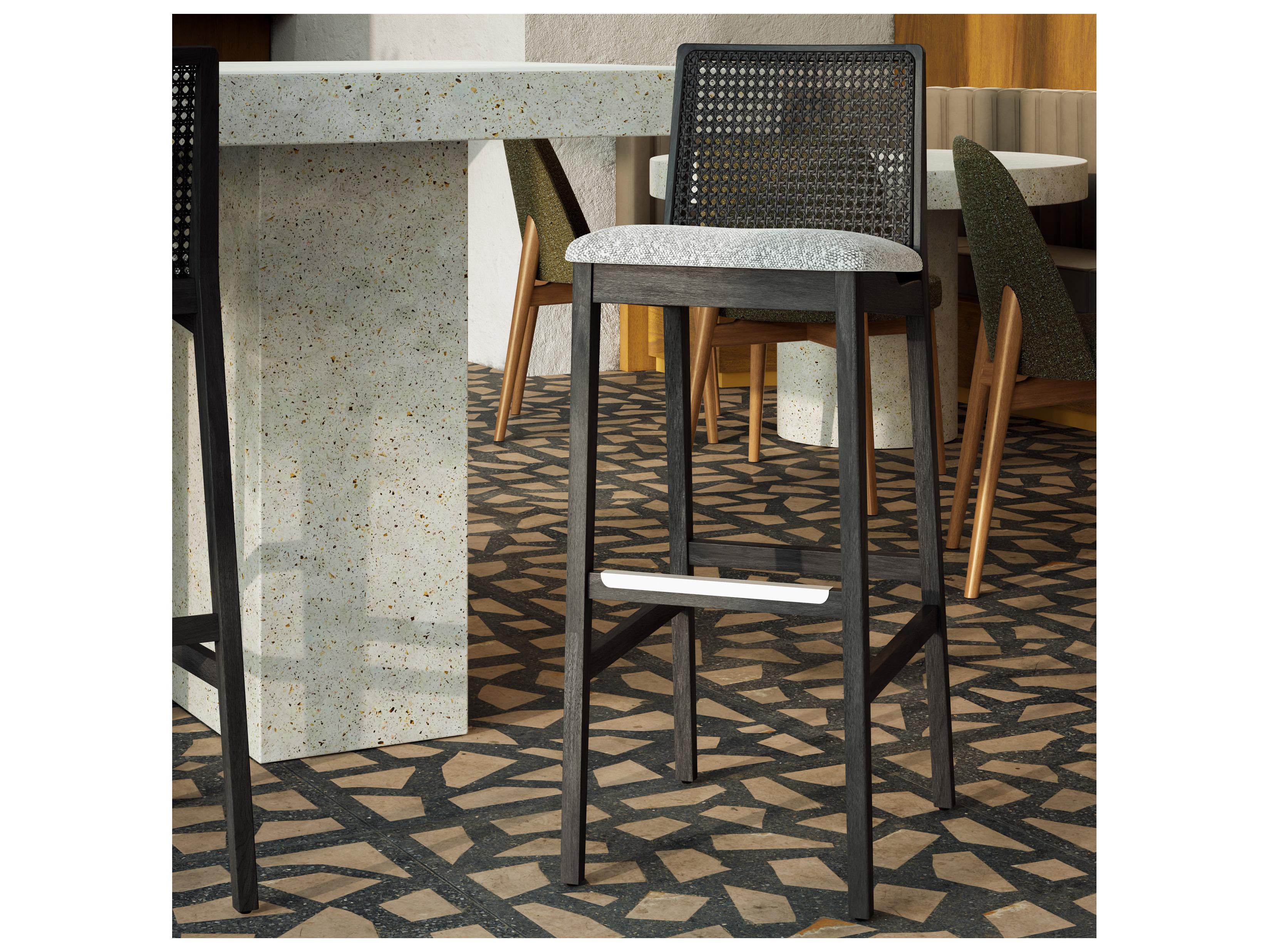 Urbia Modern Brazilian Nardia Cane Bar Stool Boucle Crafted Glaze Seat Ebano Frame Ebano Cane Webbing
