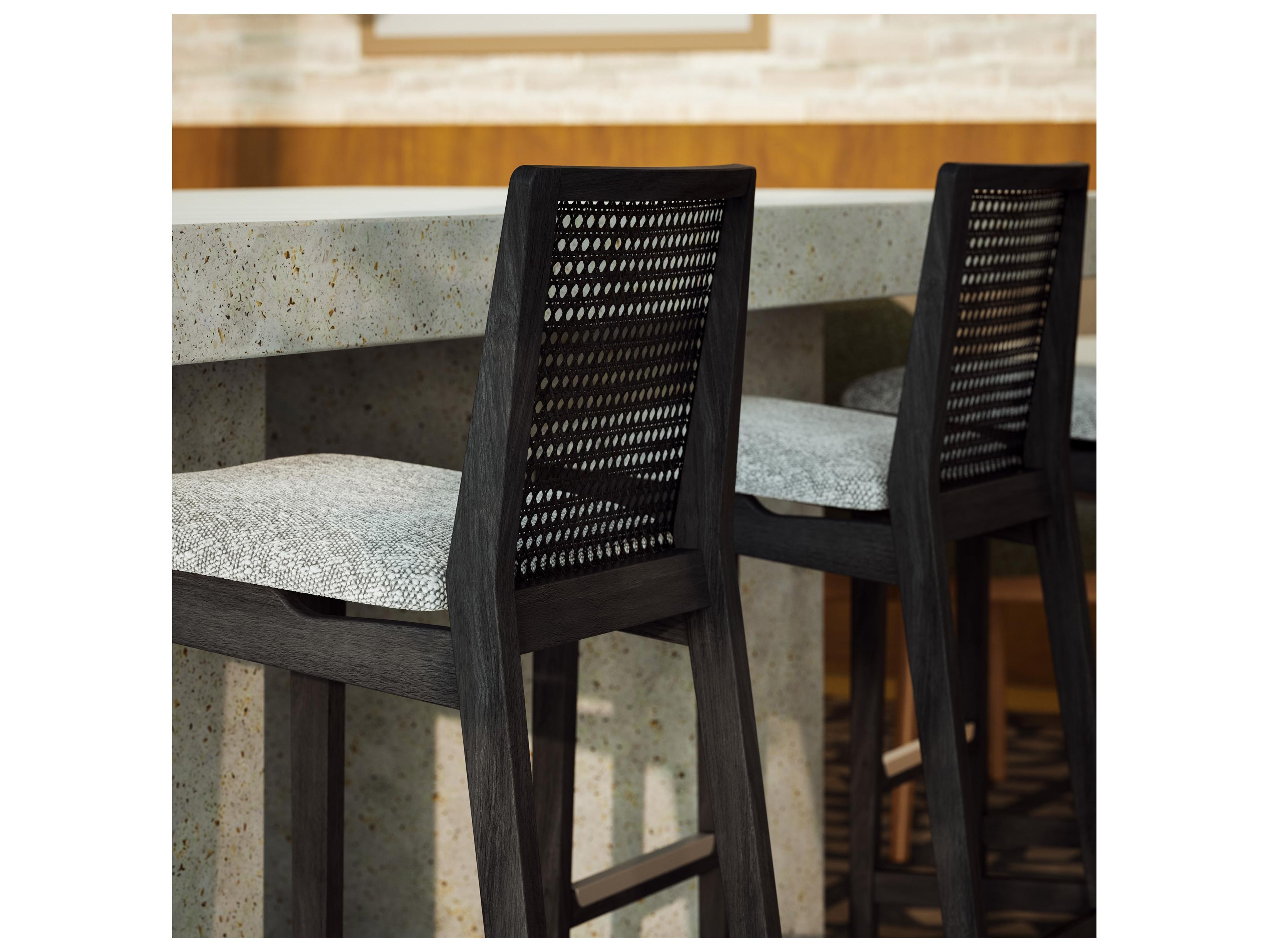 Urbia Modern Brazilian Nardia Cane Bar Stool Boucle Crafted Glaze Seat Ebano Frame Ebano Cane Webbing