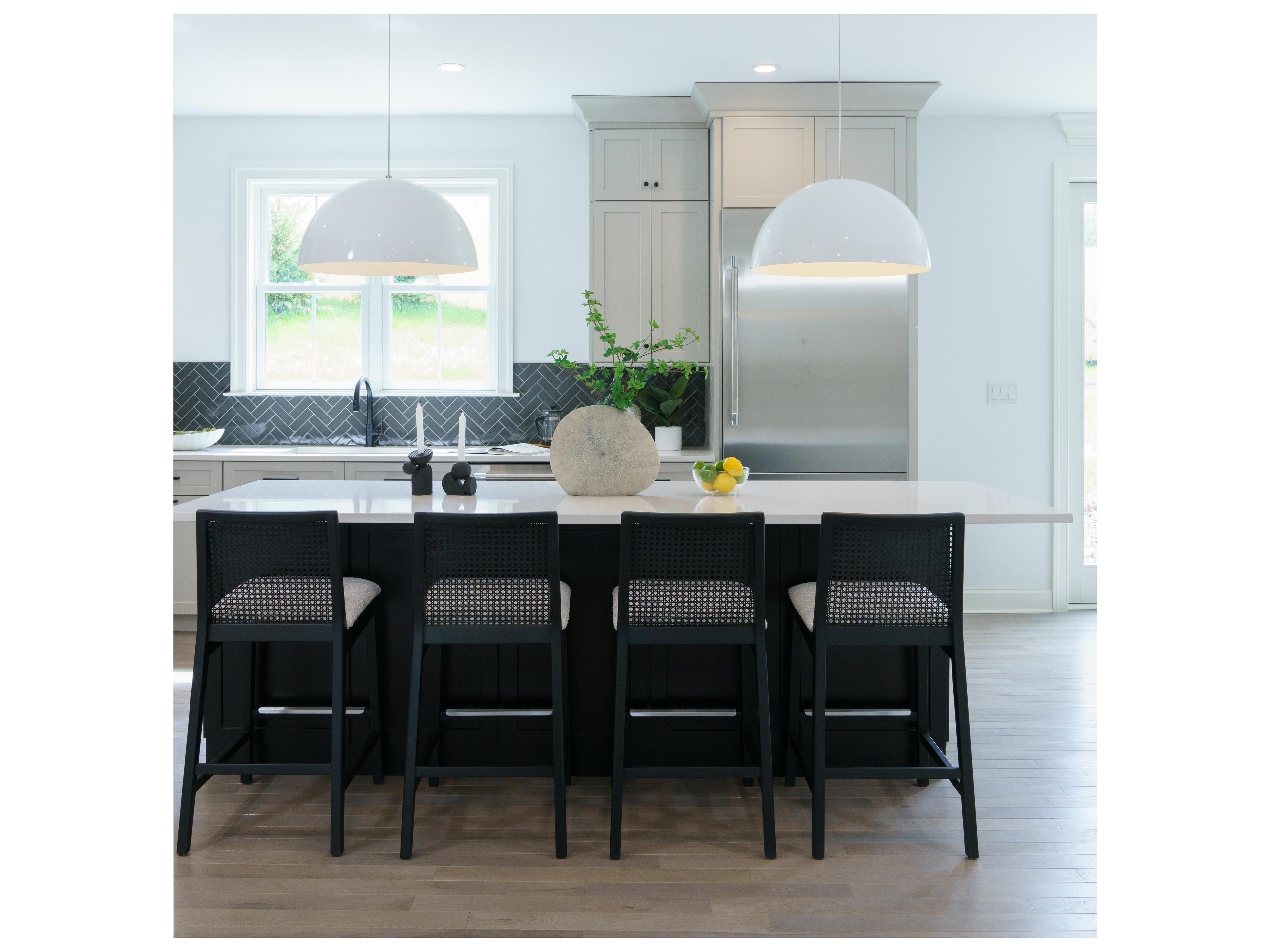 Urbia Modern Brazilian Nardia Cane Counter Stool Boucle Crafted Glaze Seat Ebano Frame Ebano Cane Webbing